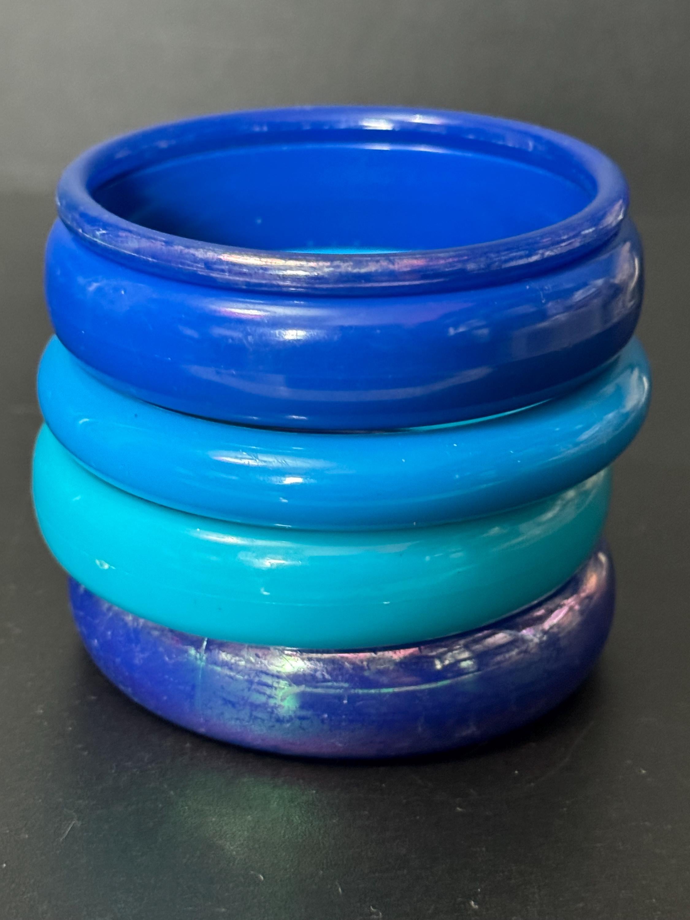 BLUE turquoise stack of vintage retro plastic bangles