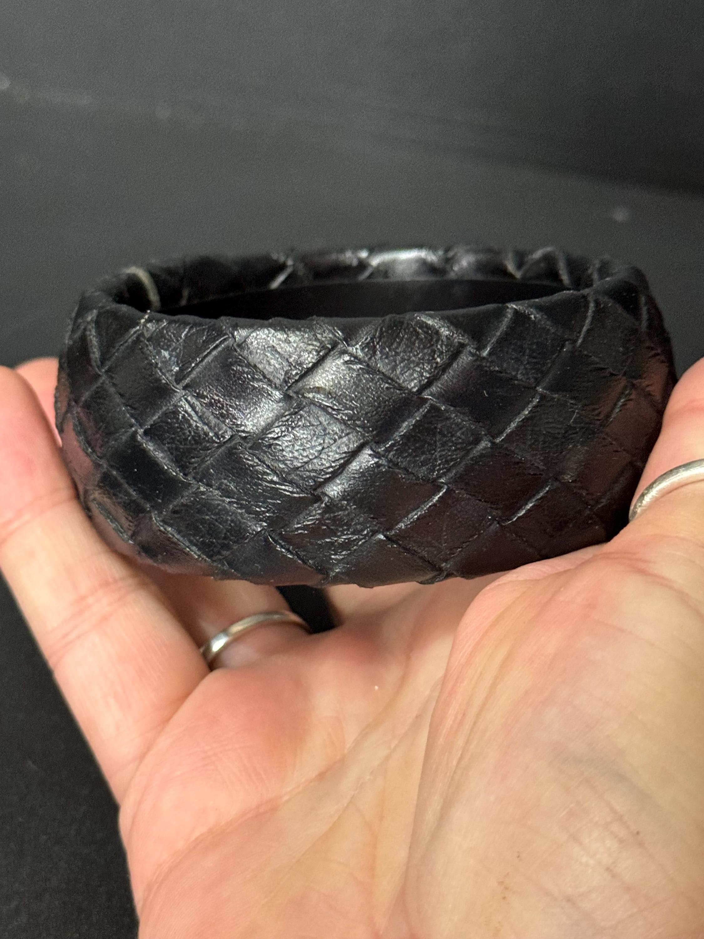 Vintage retro big black woven leather wide bangle boho