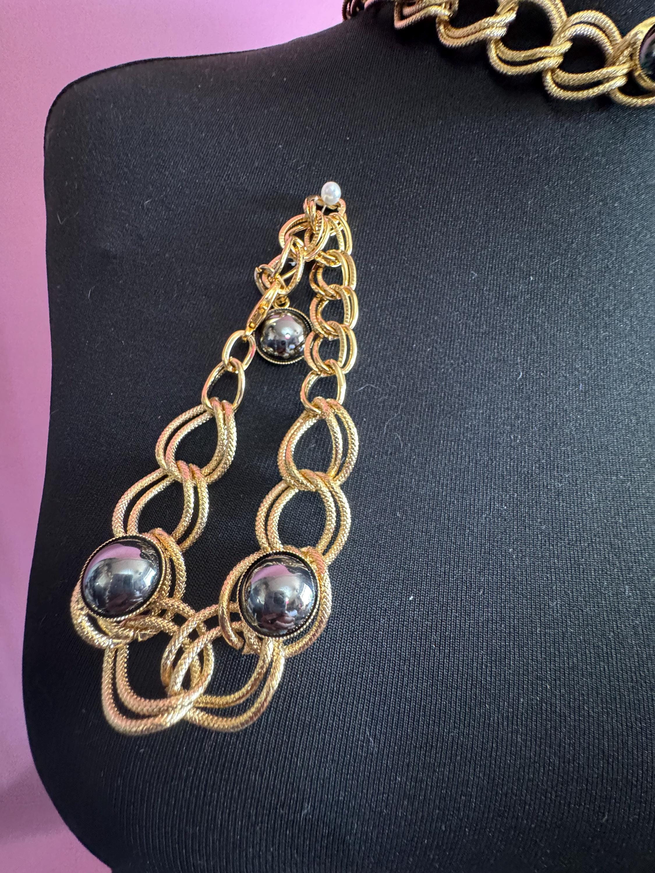 Vintage Gold Chain Jewelry Set: Belt, Necklace, Bracelet, Earrings