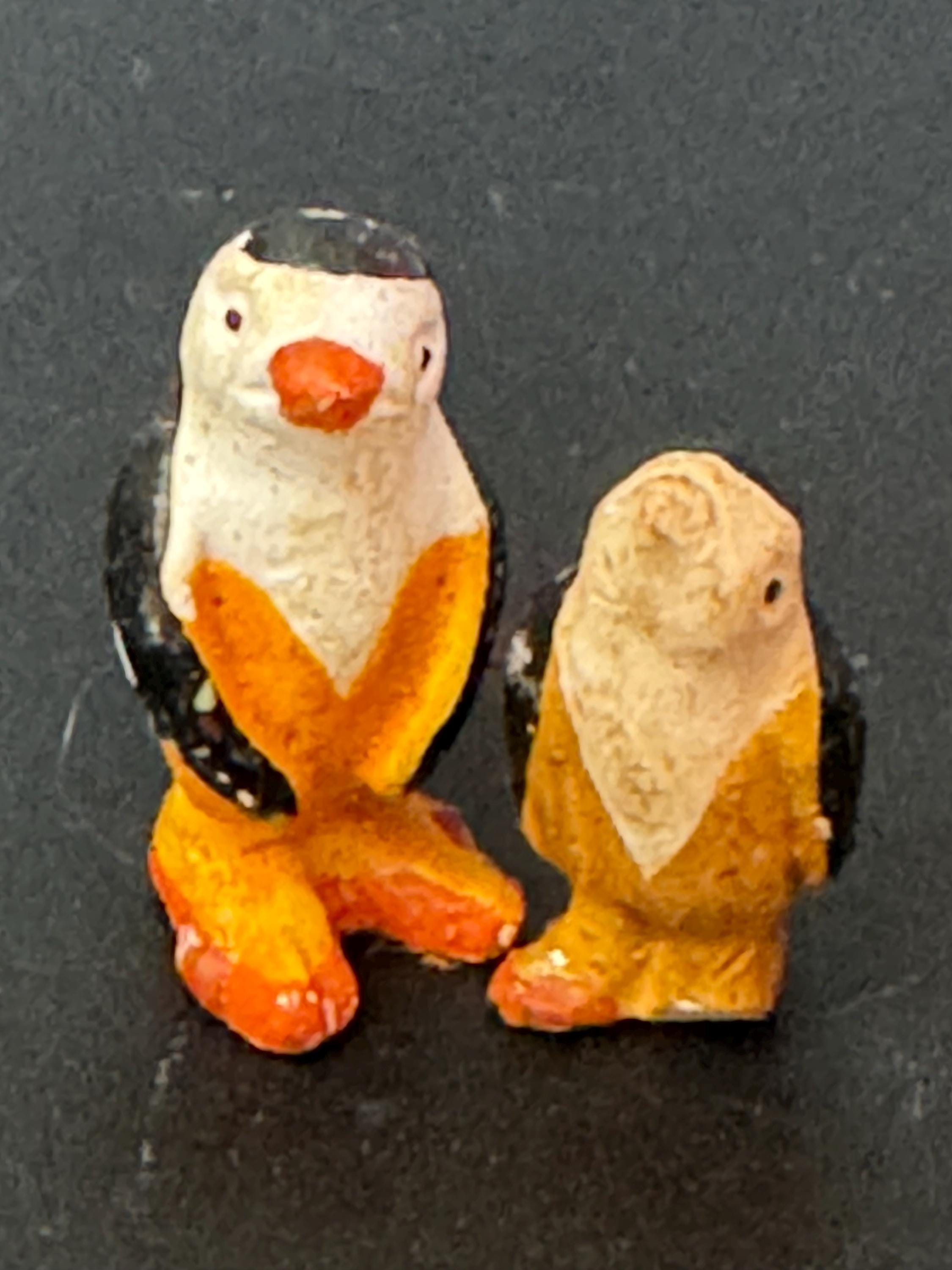 2 x Antique PLASTER bisque Black penguins Christmas Xmas Cake topper decoration