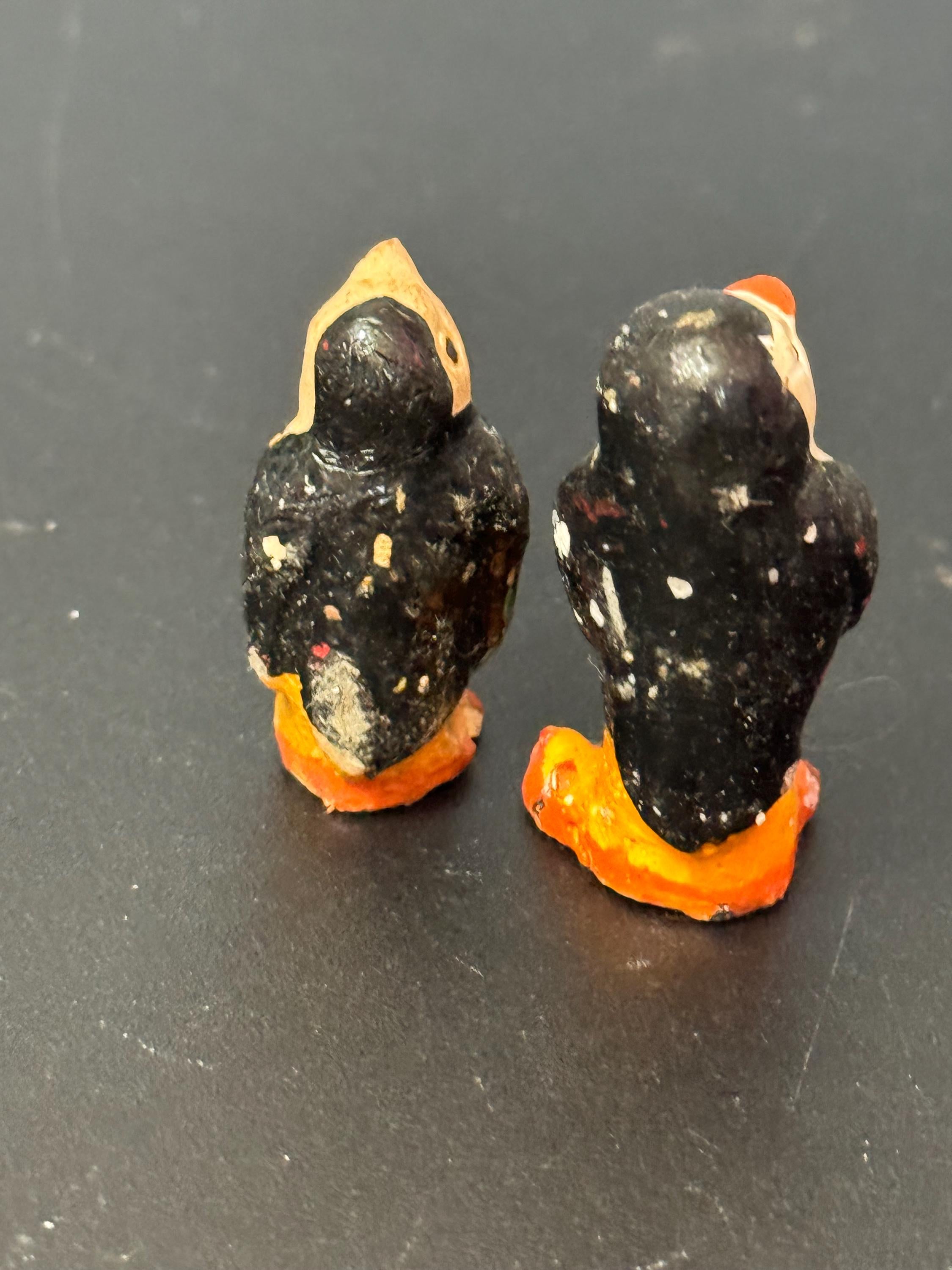 2 x Antique PLASTER bisque Black penguins Christmas Xmas Cake topper decoration