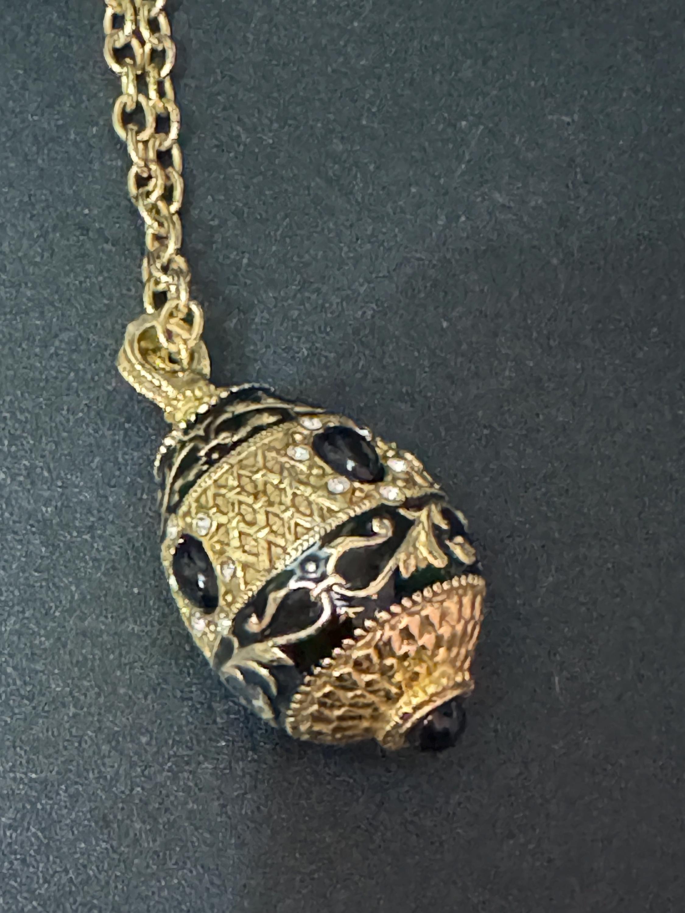 Joan Rivers Faberge Style Egg Pendant Necklace: Black Enamel Diamanté, 84cm Chain