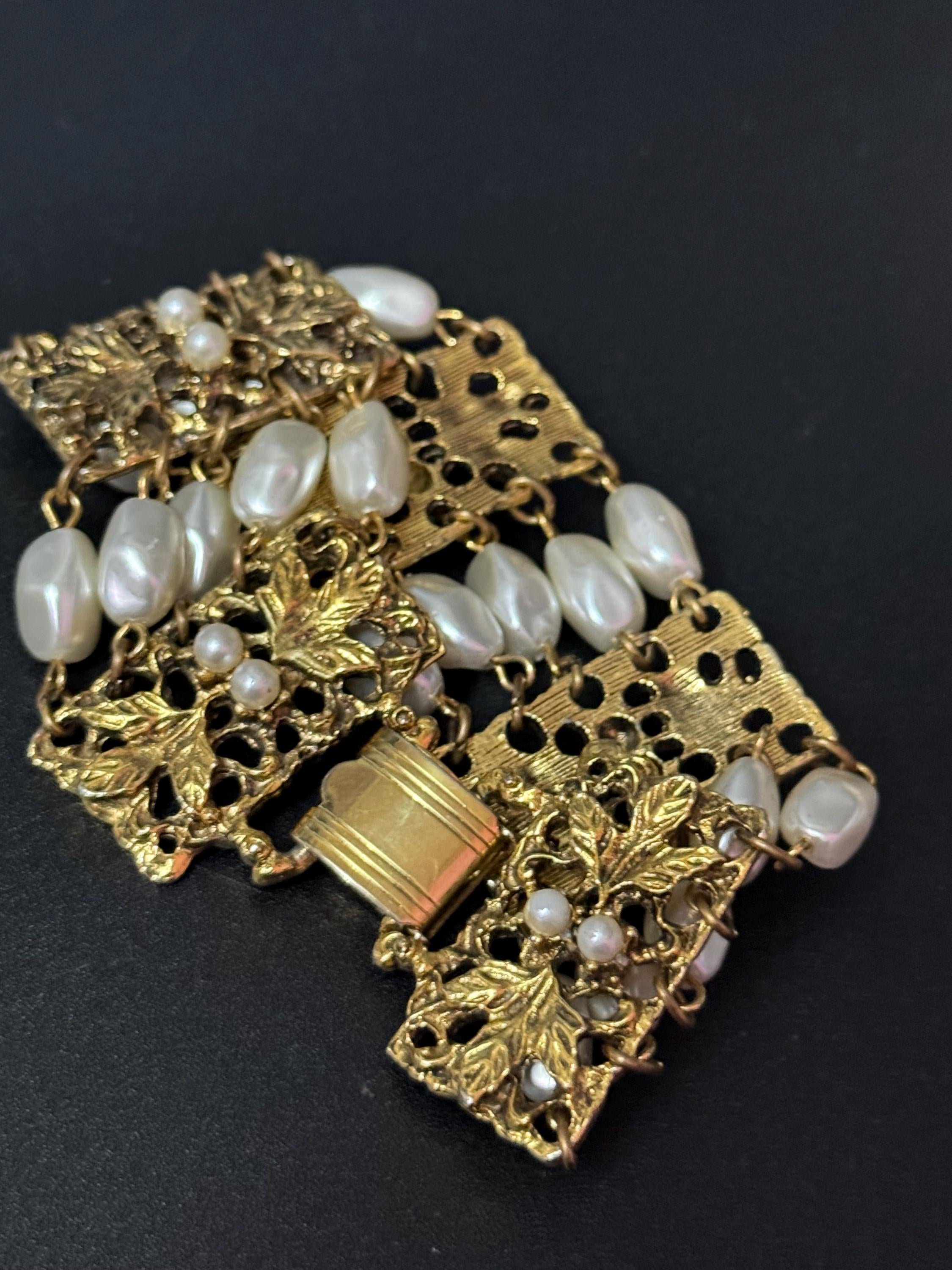 Signed Celebrity Gold Tone Faux Pearl Bracelet: 1960s-70s