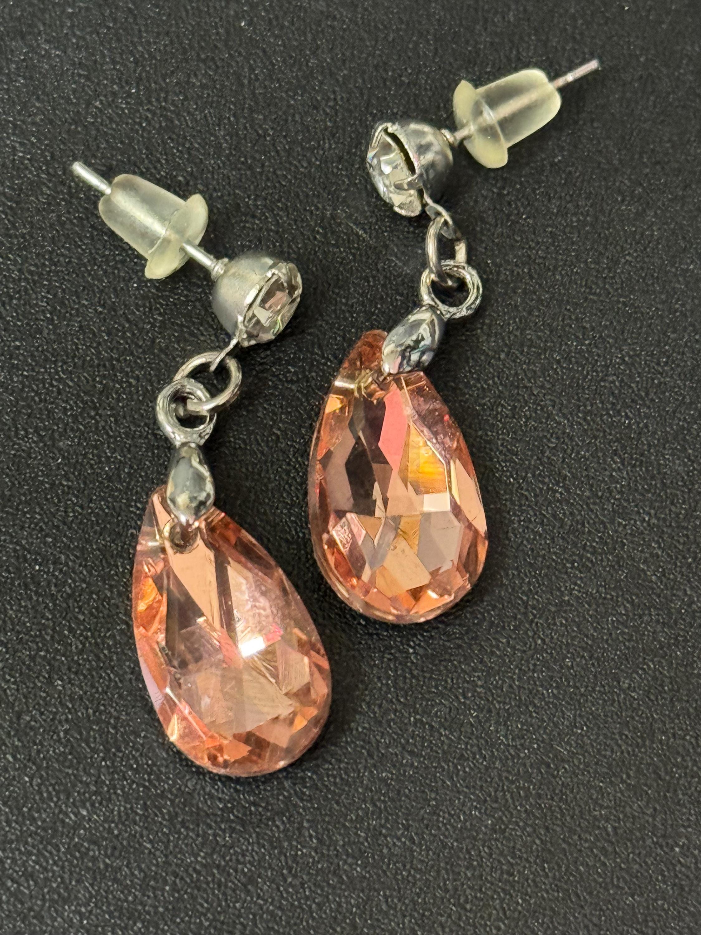 Pink Topaz Crystal Teardrop Earrings: Retro Stainless Steel Dangle