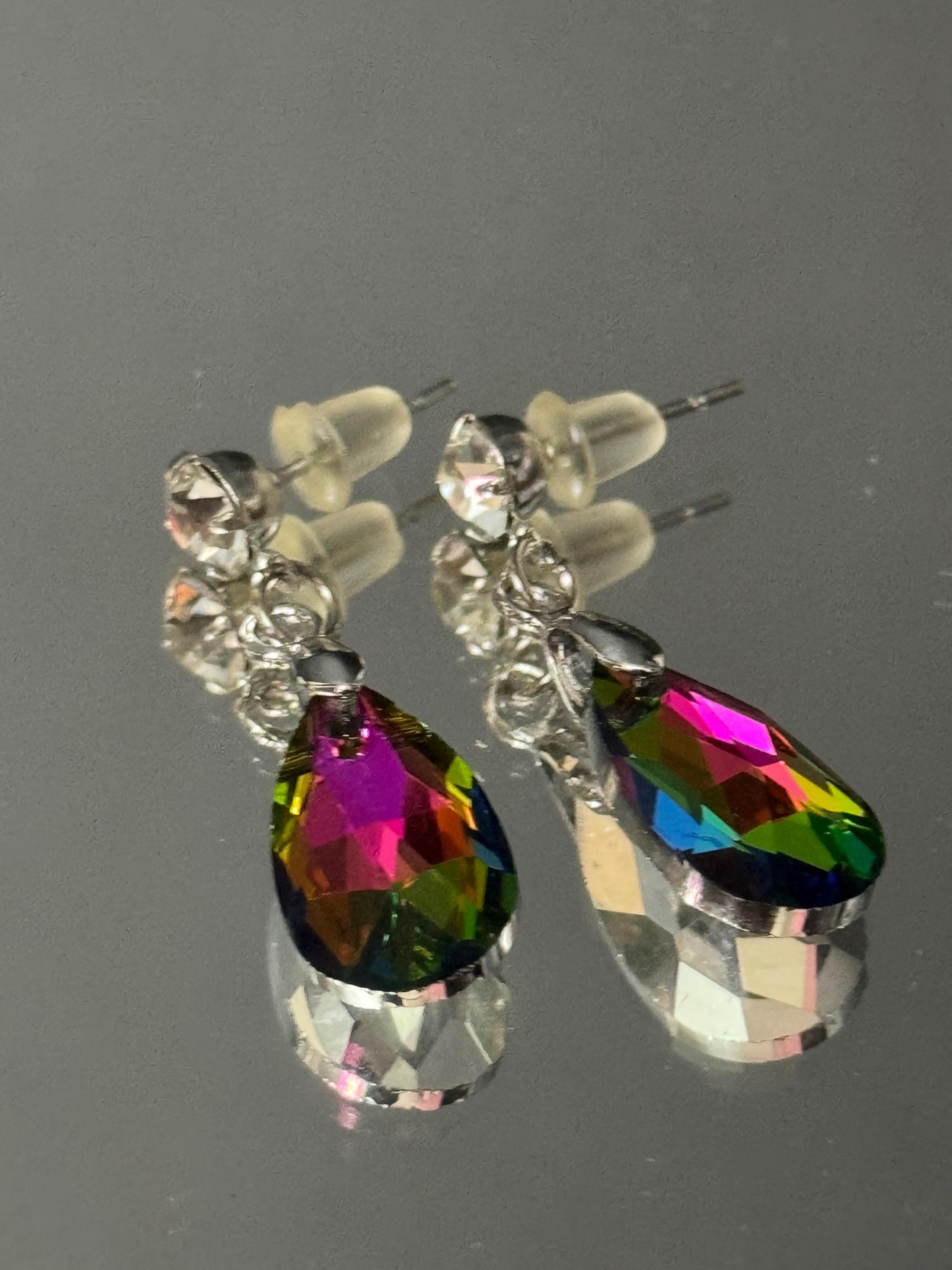 Crystal Teardrop Dangly Earrings: Retro Diamanté Stainless Steel