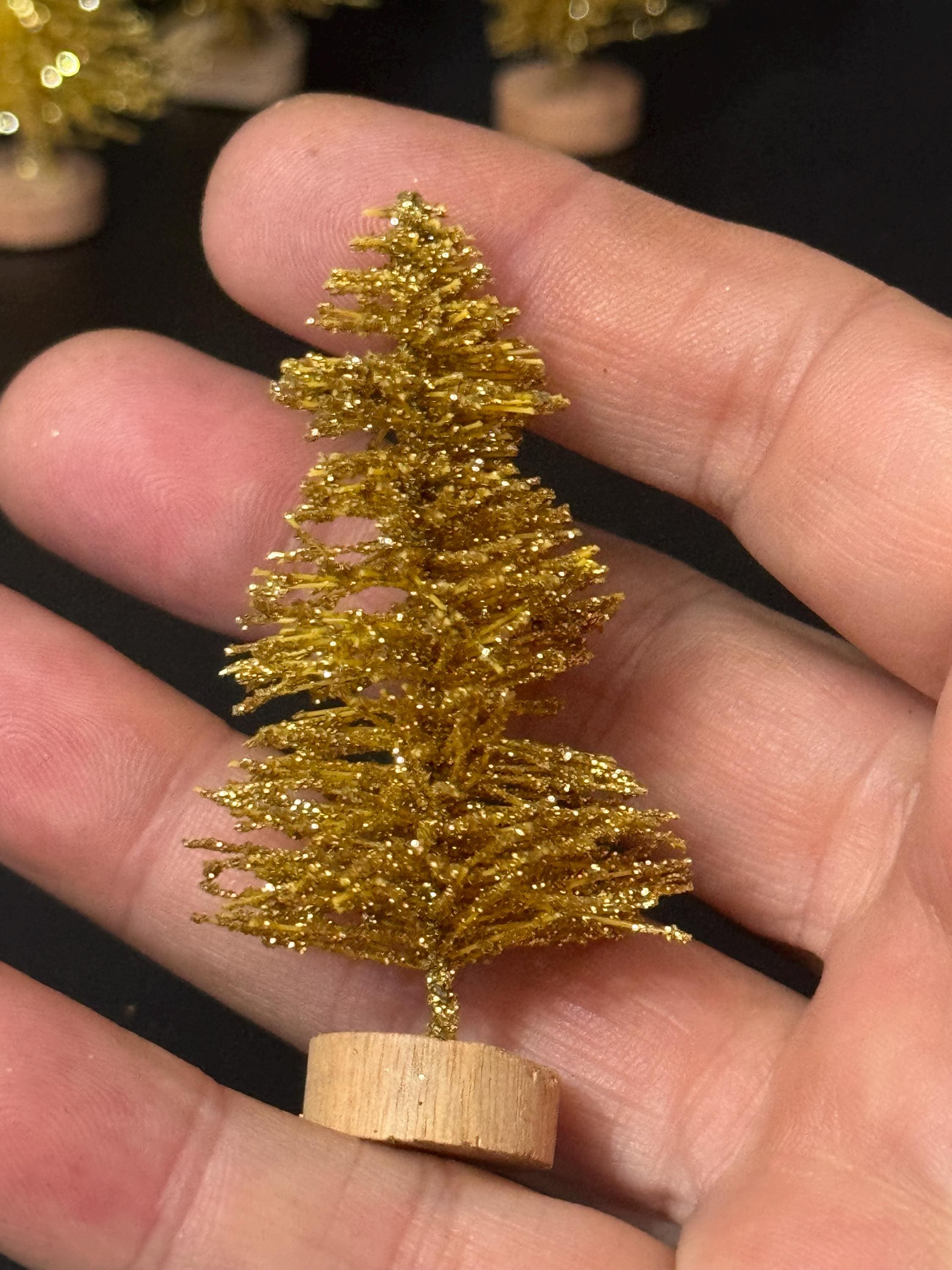 5pc gold glitter miniature Christmas tree decorations for cake topper,craft and scenery