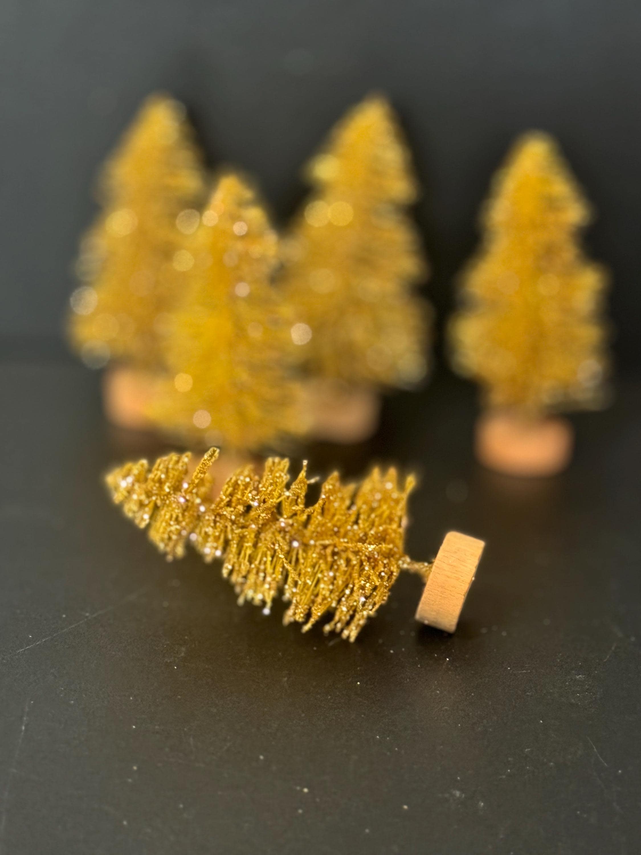 5pc gold glitter miniature Christmas tree decorations for cake topper,craft and scenery