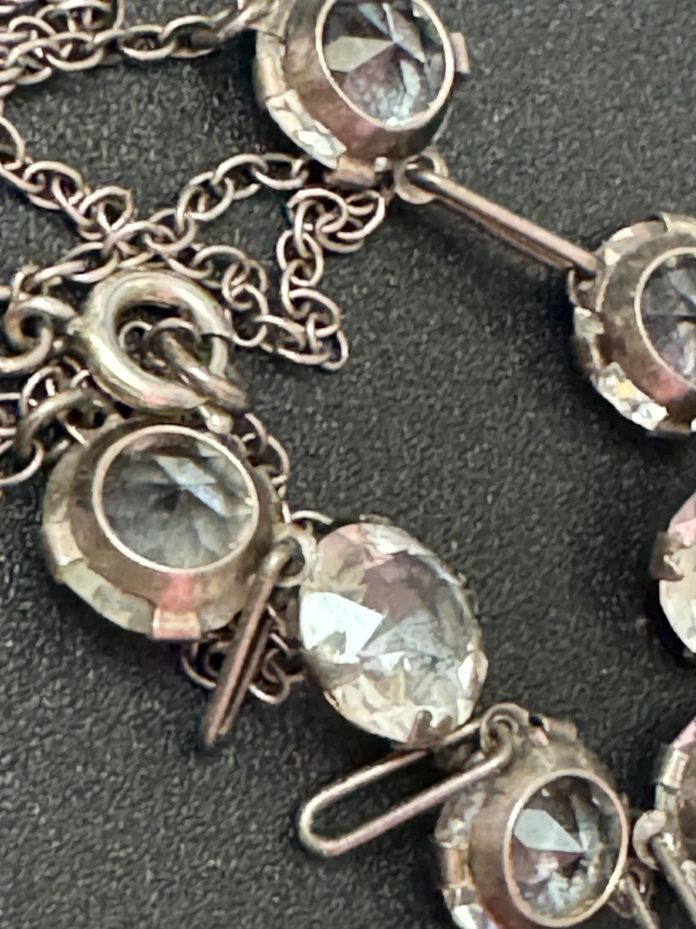 Antique Art Deco Czech black Crystal Necklace - Sterling Silver 1920s Bridal Jewelry