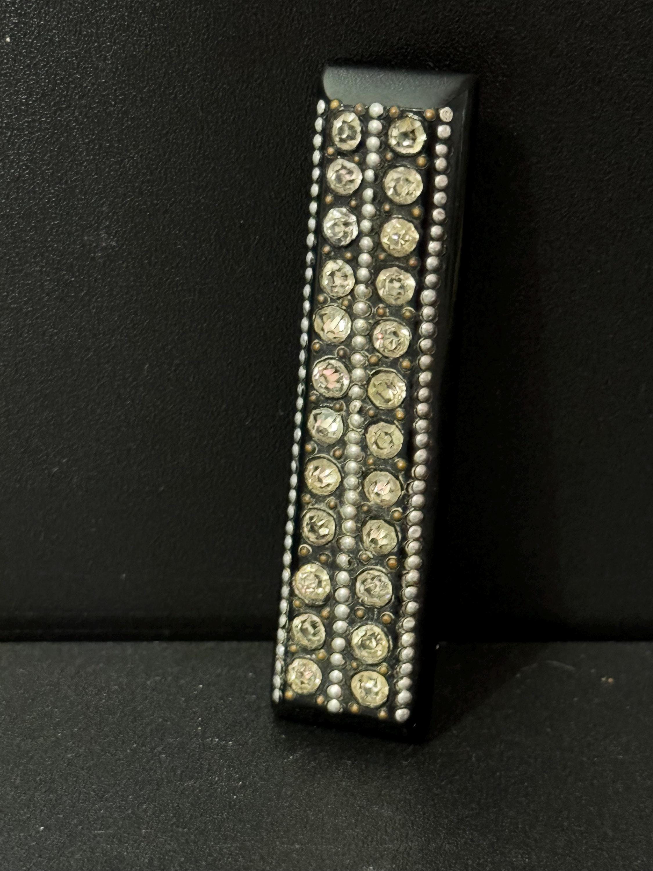 1920s early plastic Bakelite rhinestone paste diamanté rectangular brooch with pique work