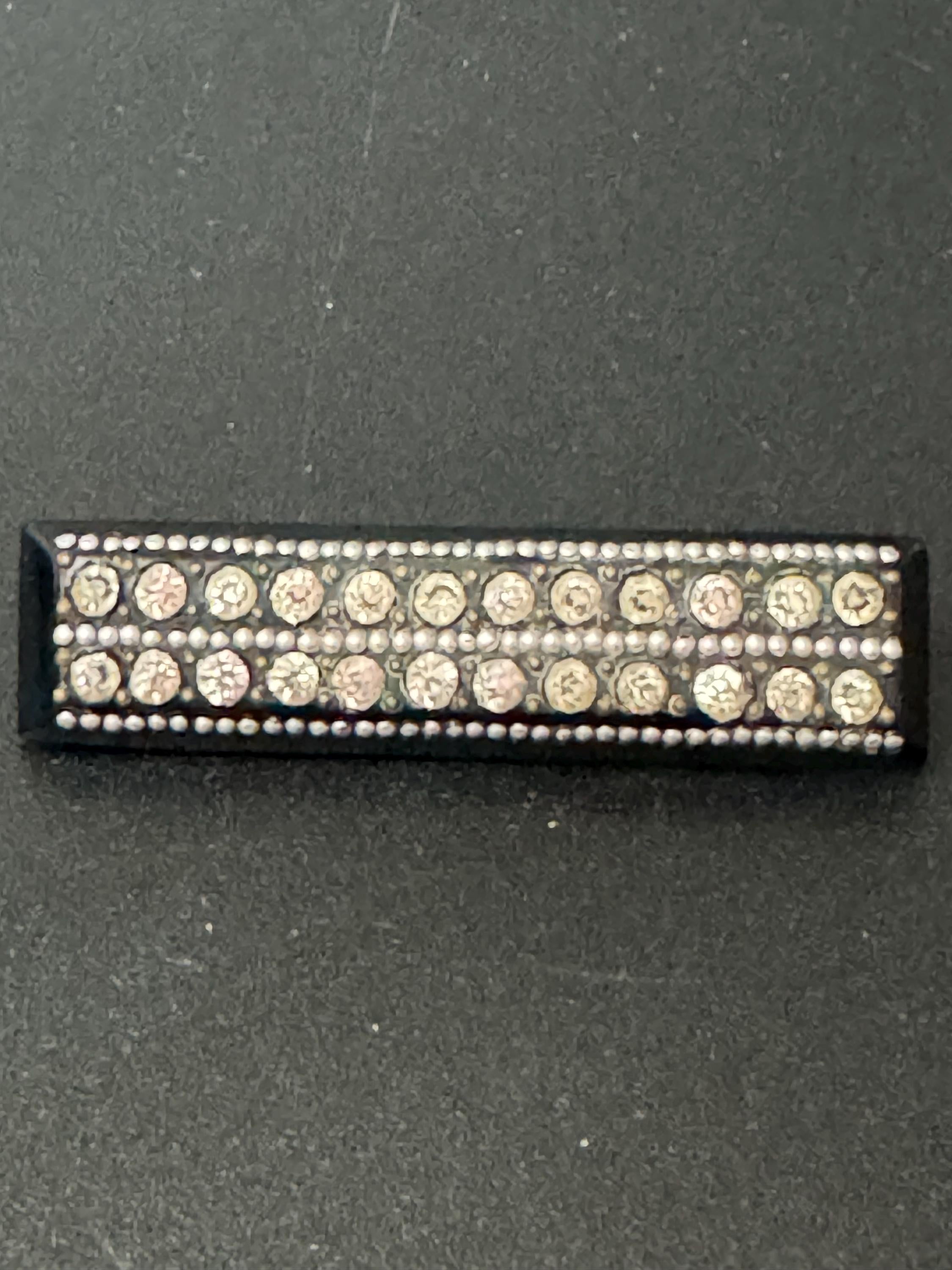 1920s early plastic Bakelite rhinestone paste diamanté rectangular brooch with pique work
