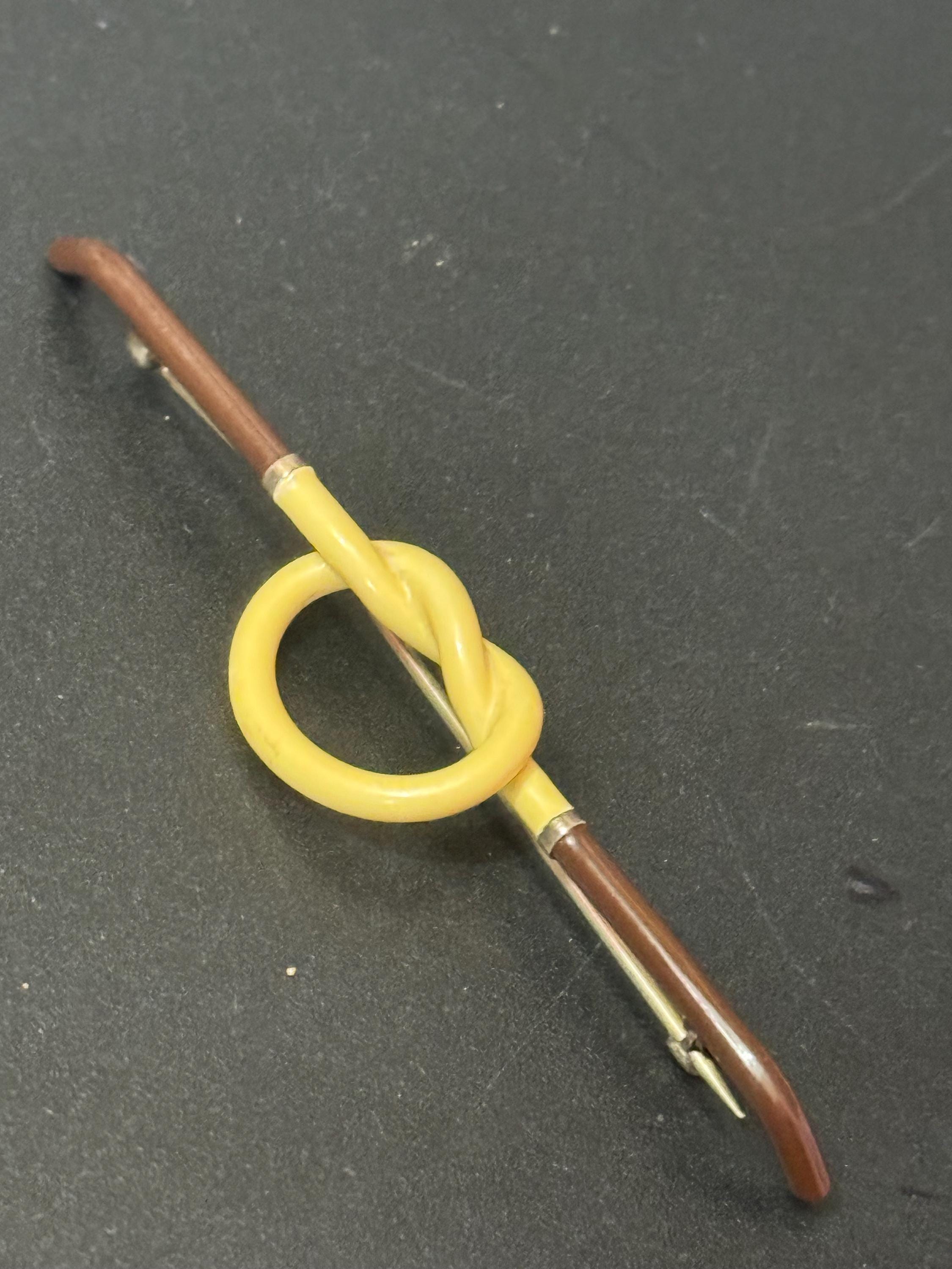 brown and cream enamel knot bar brooch m, Antique French