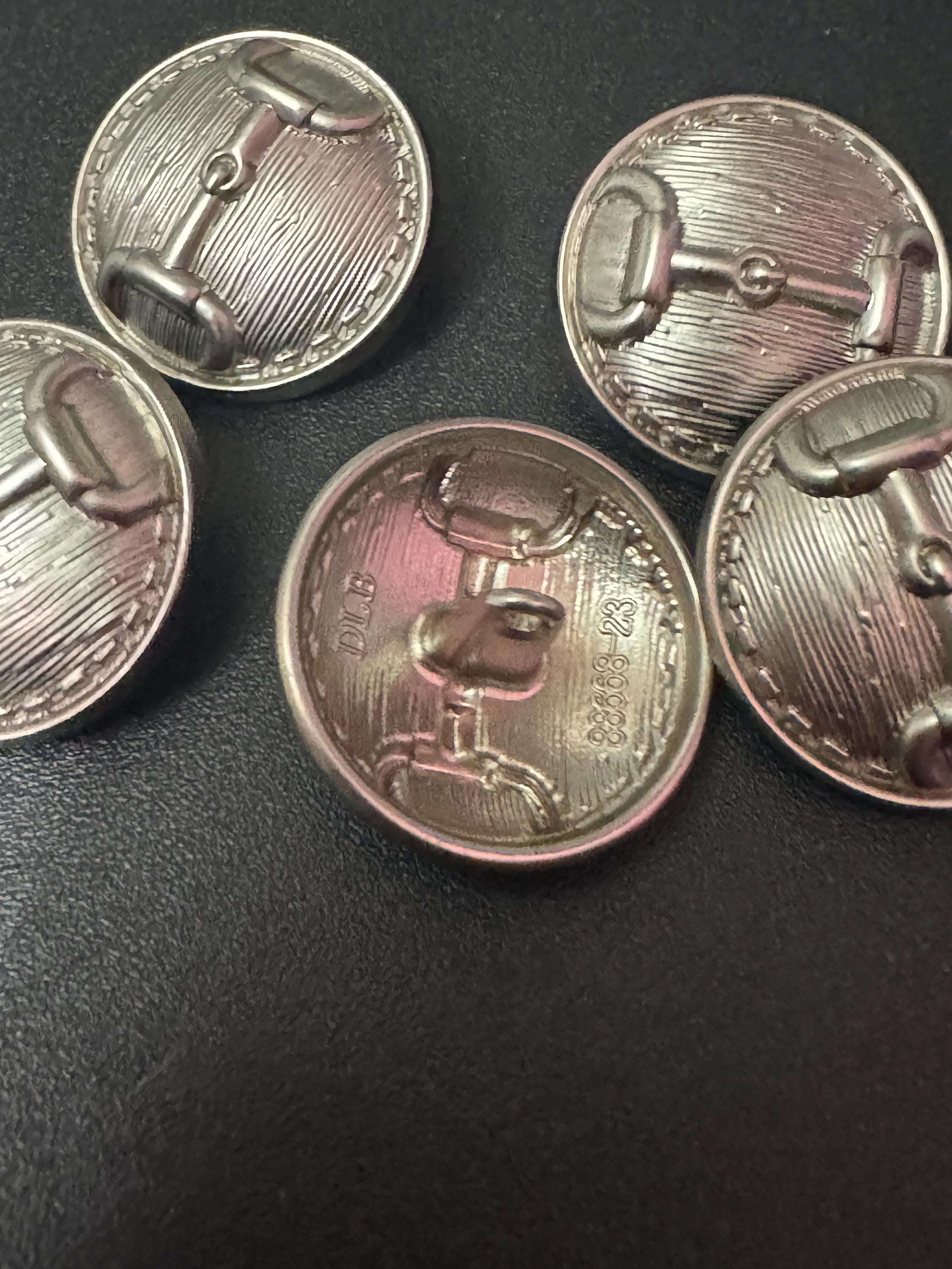 23mm silver metal snaffle buttons, horse bit design Set of 5