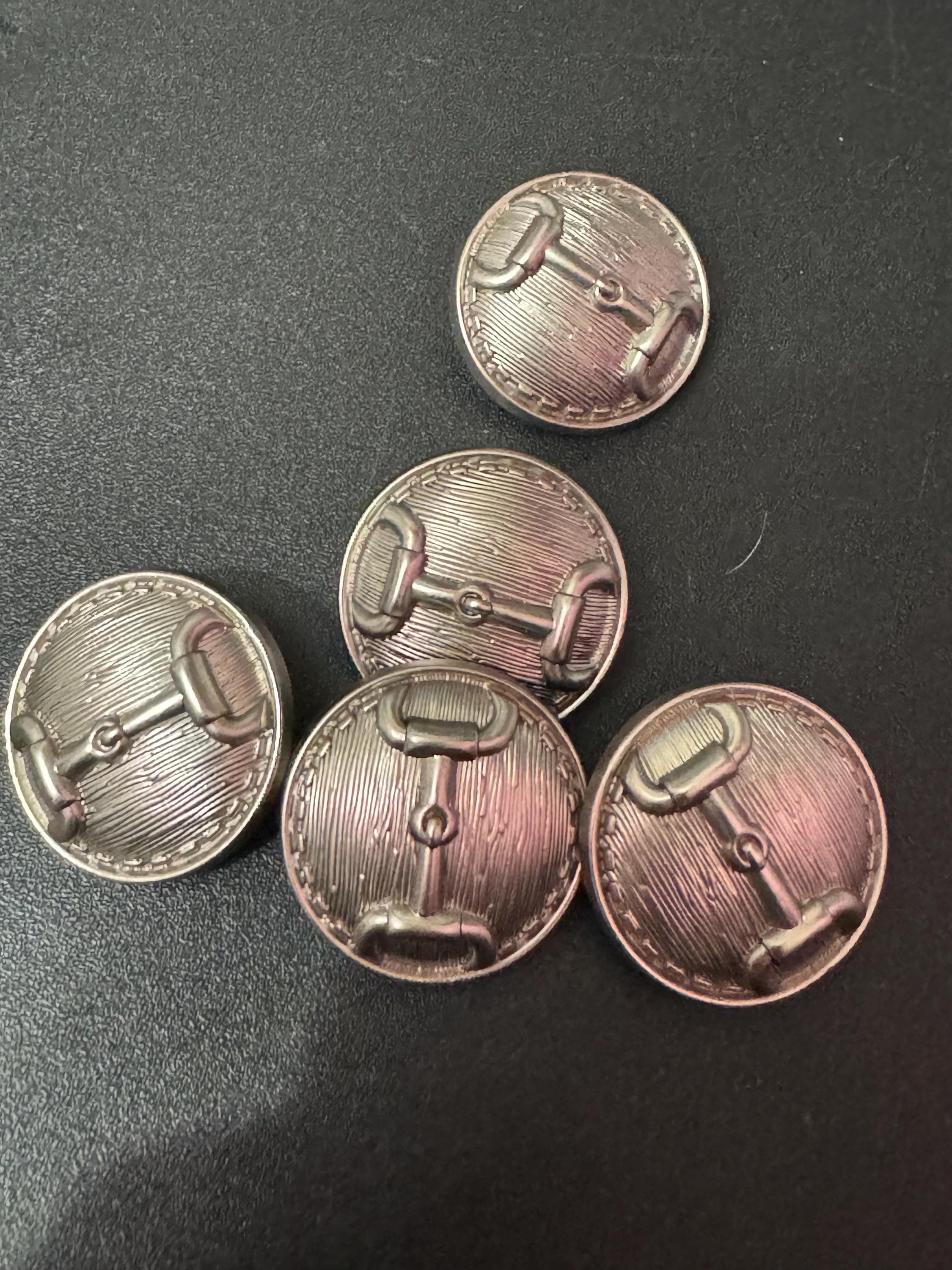 23mm silver metal snaffle buttons, horse bit design Set of 5