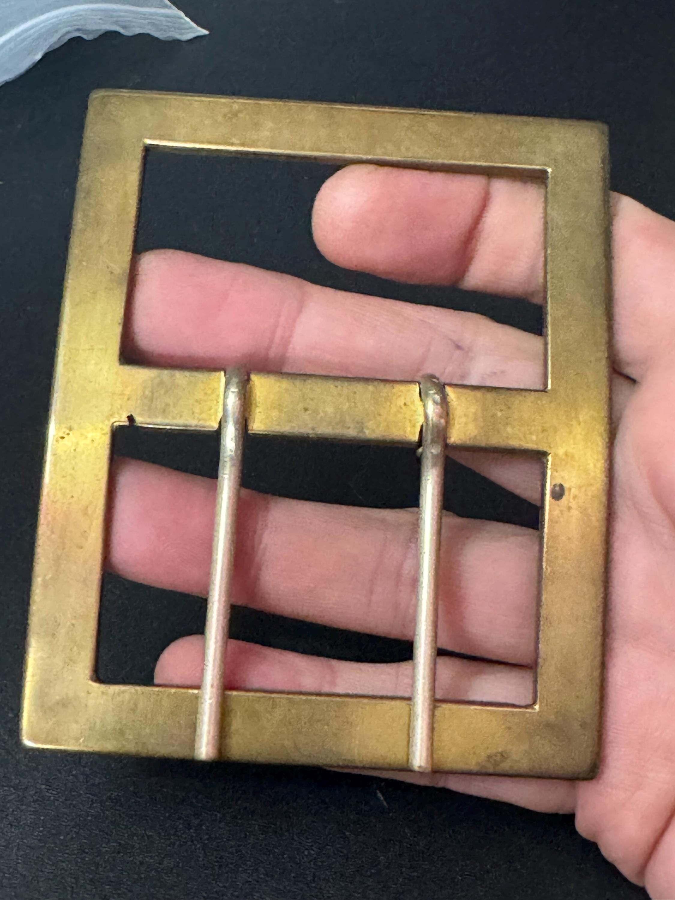 Oversized Antique Vintage gold Tone brass rectangular Belt Buckle Belt Haberdashery