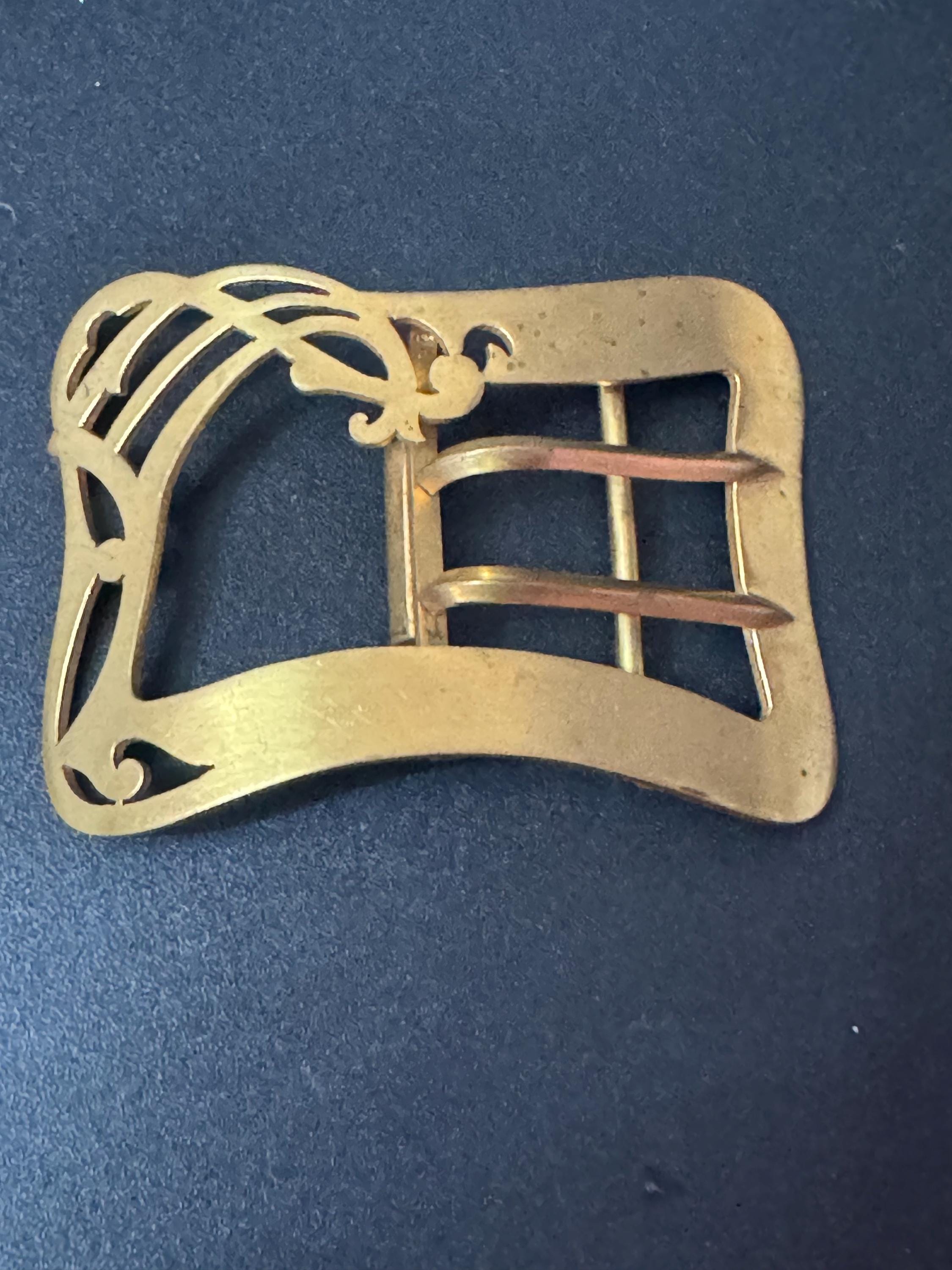 art nouveau Antique Vintage gold Tone brass rectangular Belt Buckle Belt Haberdashery