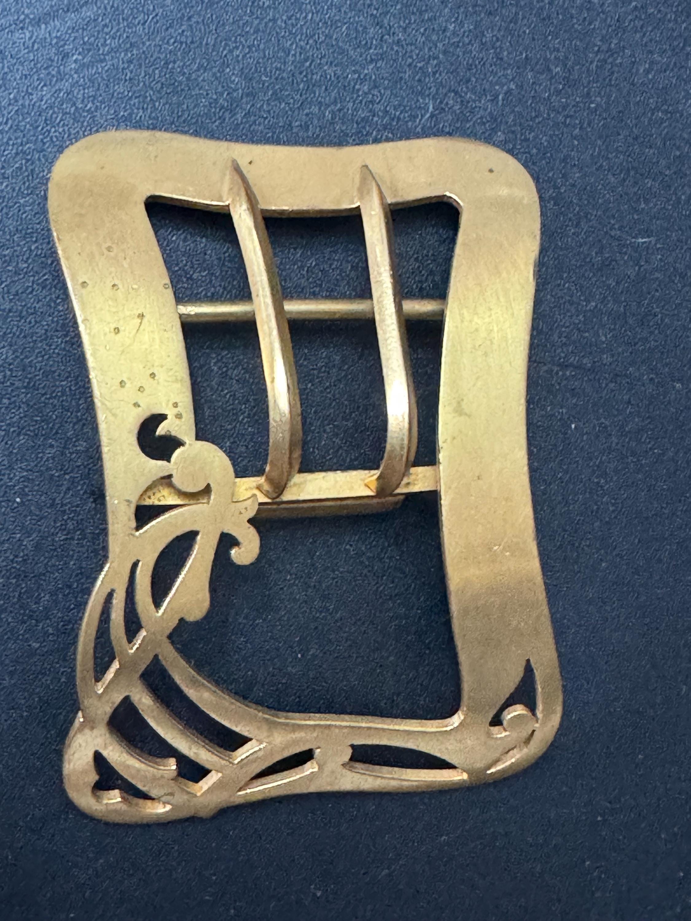 art nouveau Antique Vintage gold Tone brass rectangular Belt Buckle Belt Haberdashery