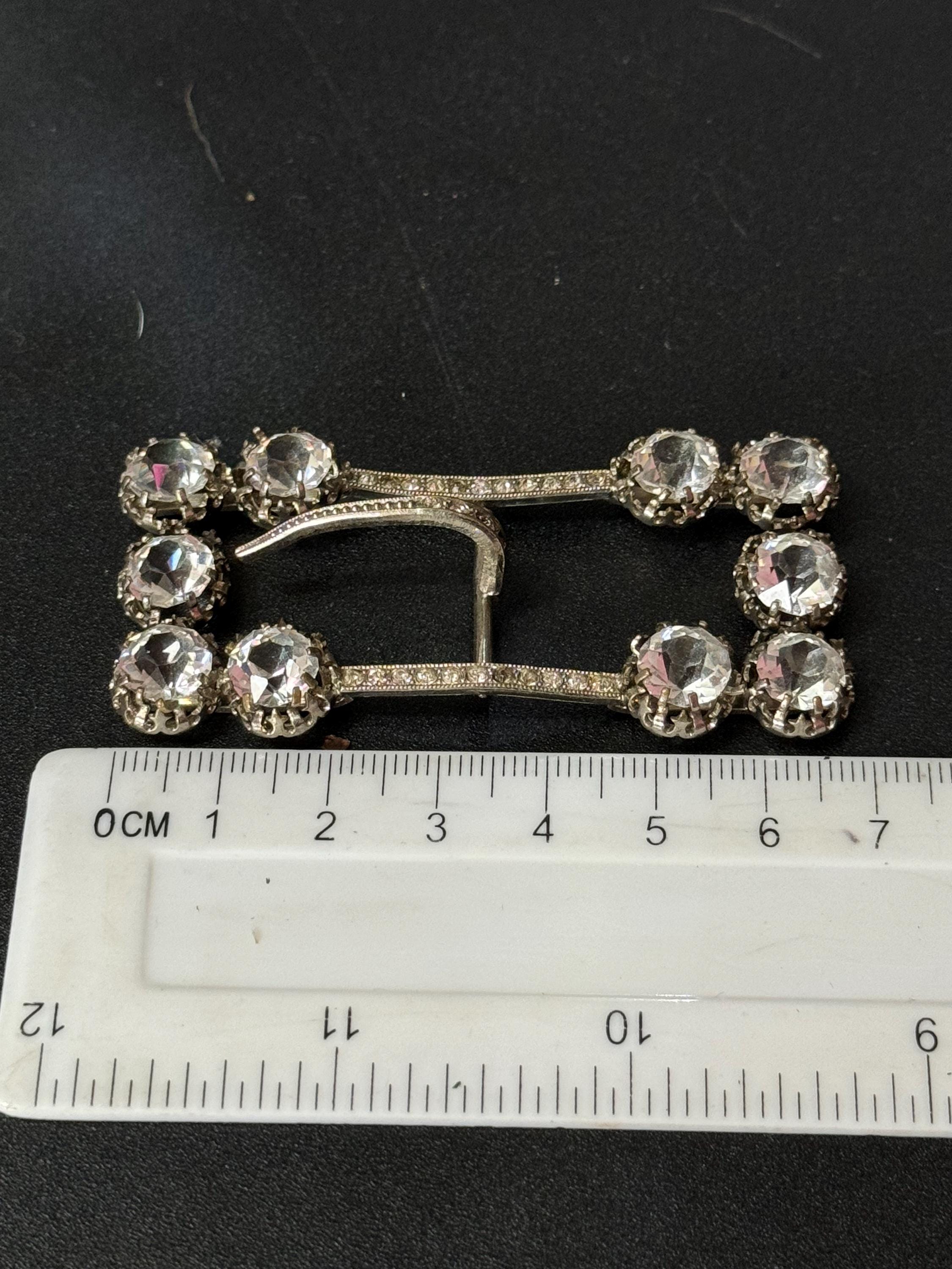vintage rectangular Clear Glass Diamanté Belt Buckle one prong