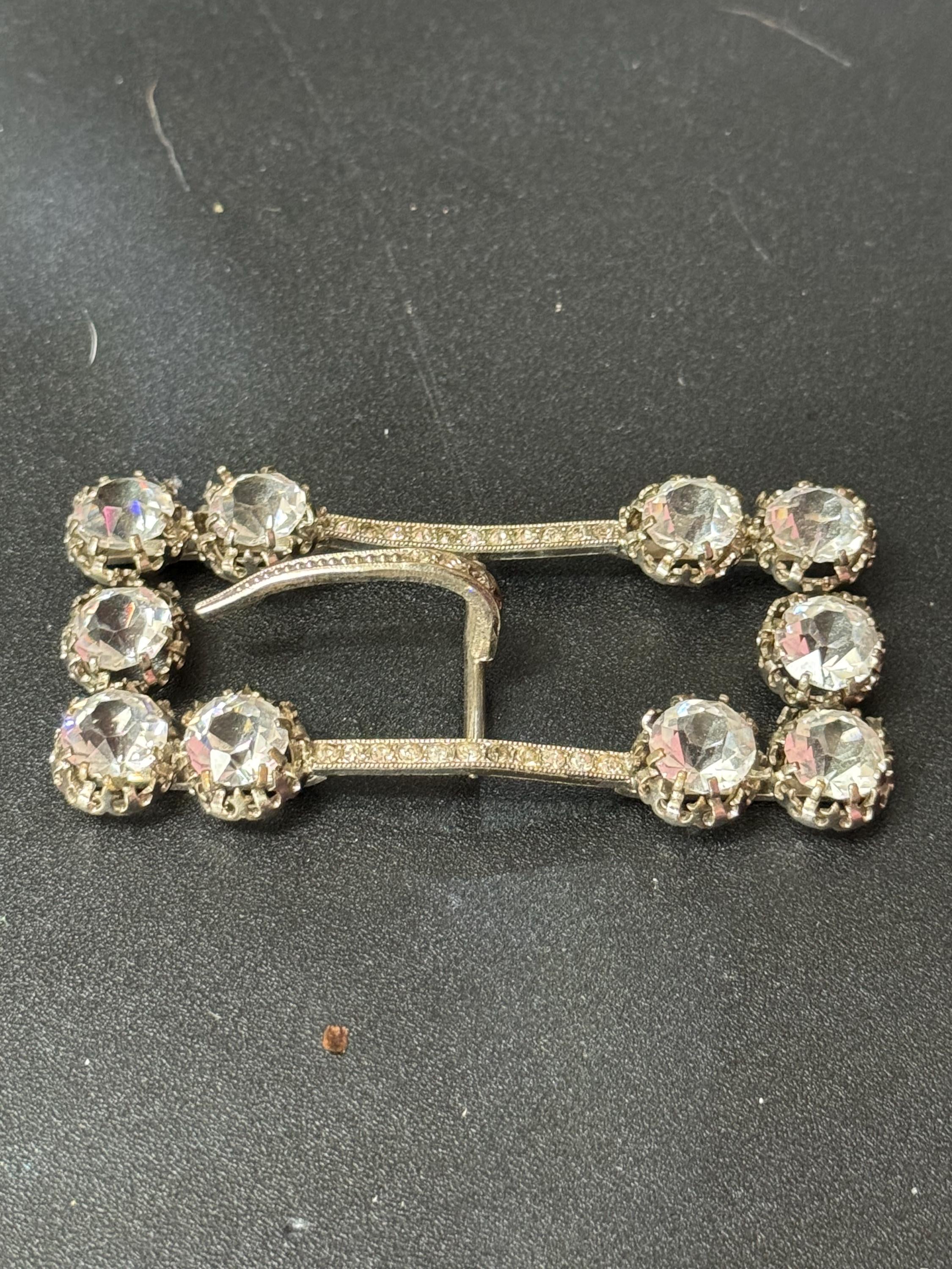 vintage rectangular Clear Glass Diamanté Belt Buckle one prong