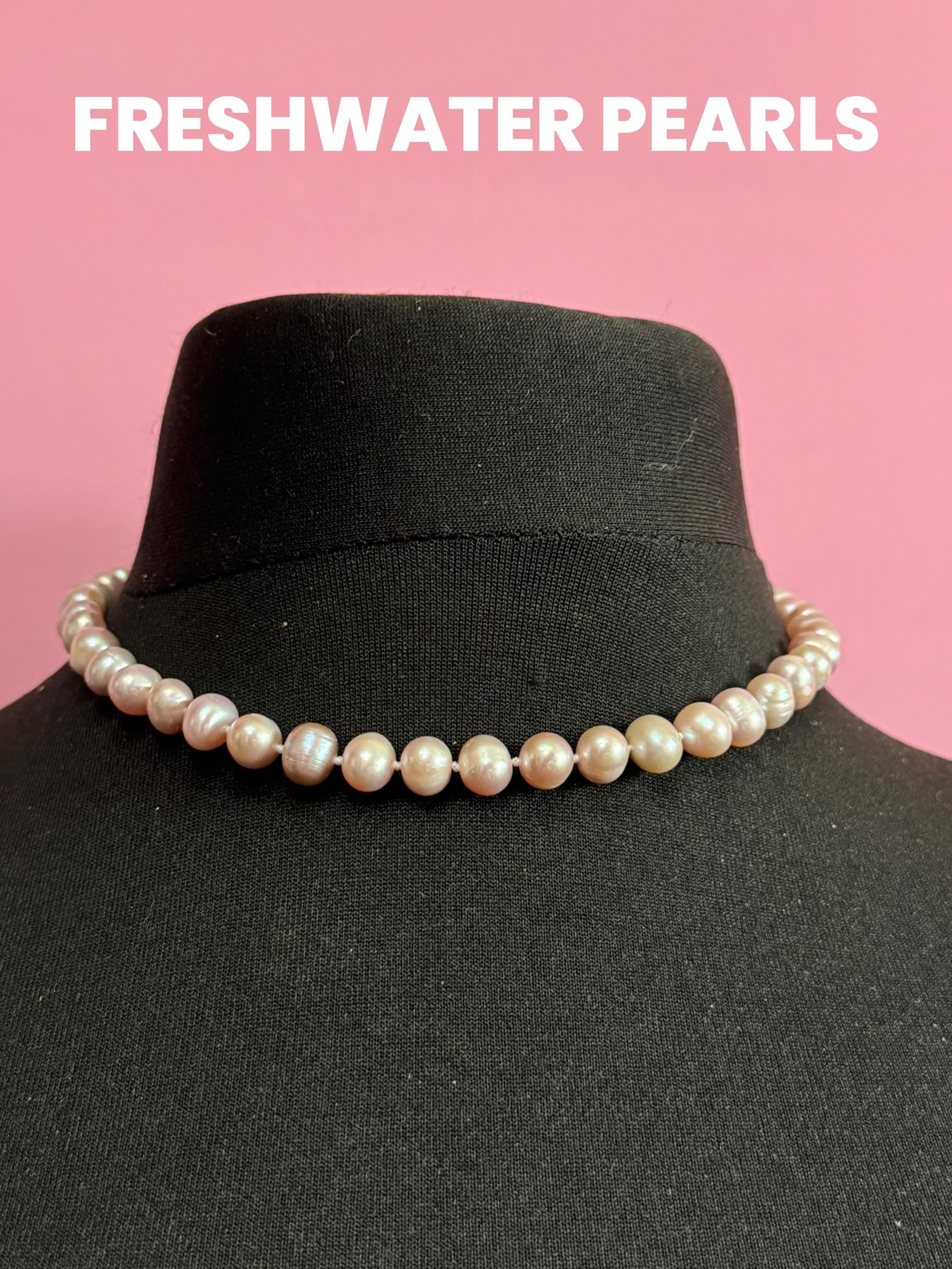 Lilac purple dyed freshwater pearl beaded collar necklace 42-47cm