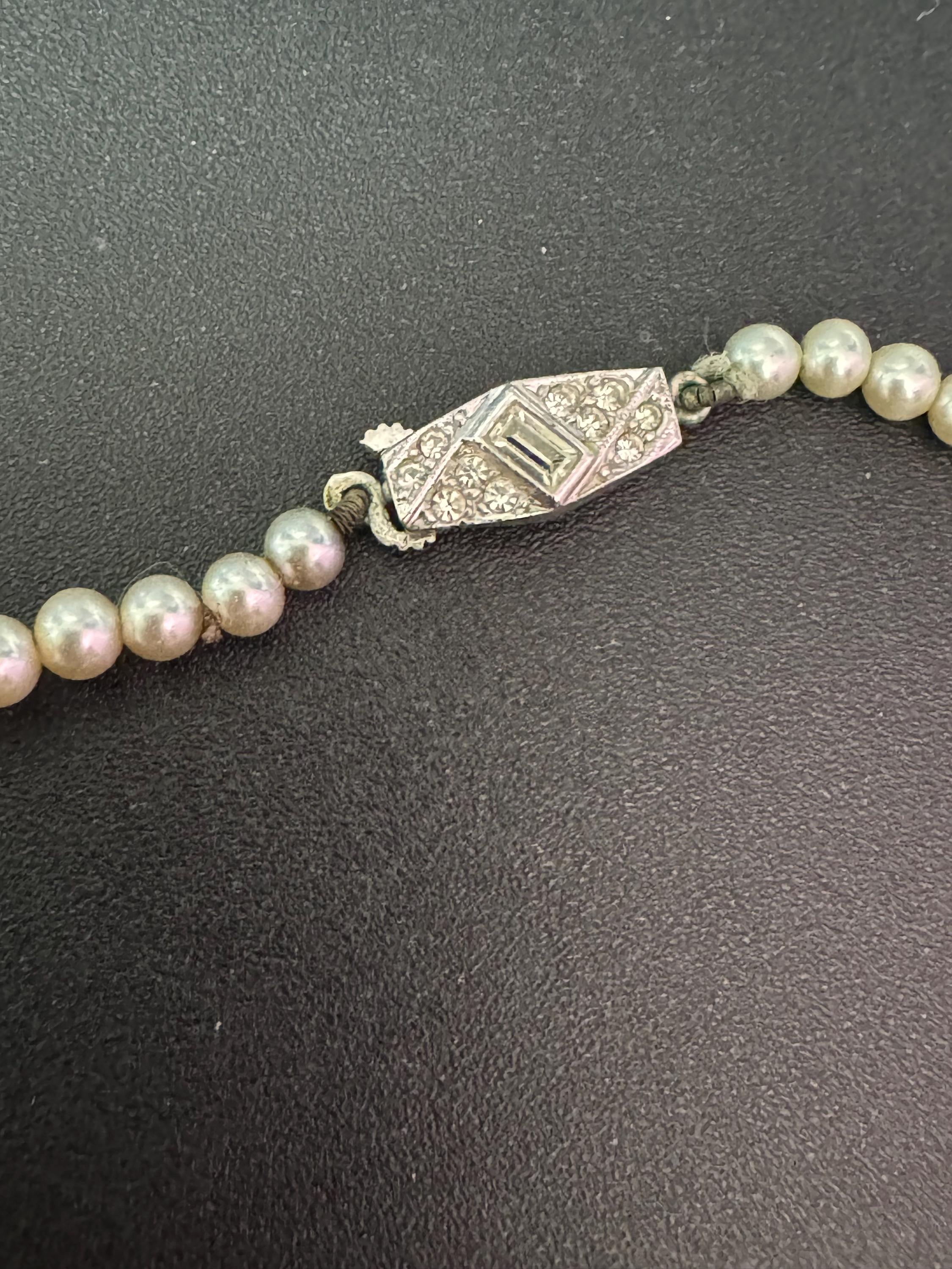 Signed pompadour Vintage short cream glass graduated pearl necklace silver tone diamanté clasp 41cm