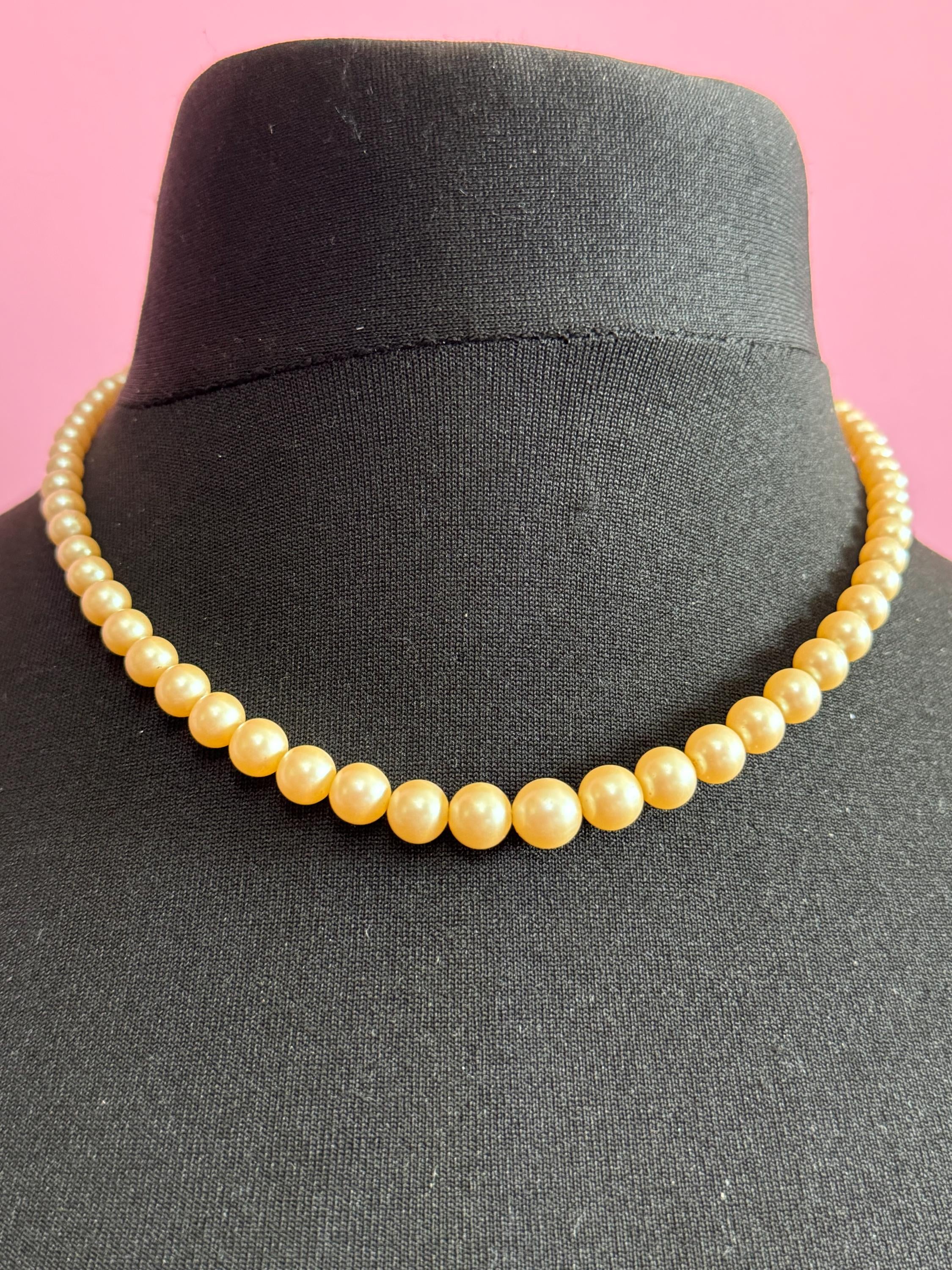 Vintage Cream Glass Pearl Necklace: Graduated Design, Gold Tone Clasp