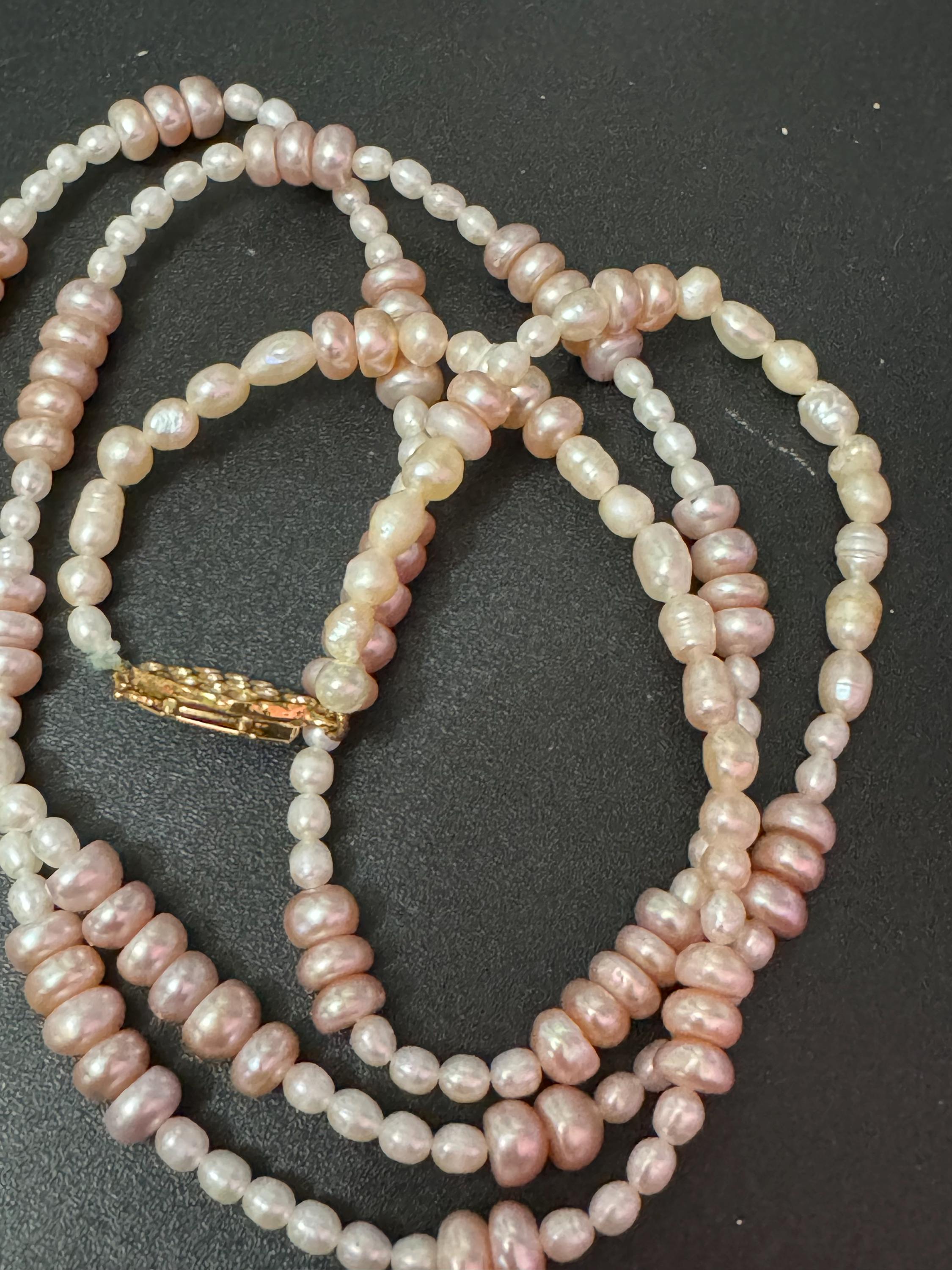 Signed lotus Light pink freshwater pearl long beaded necklace 77cm