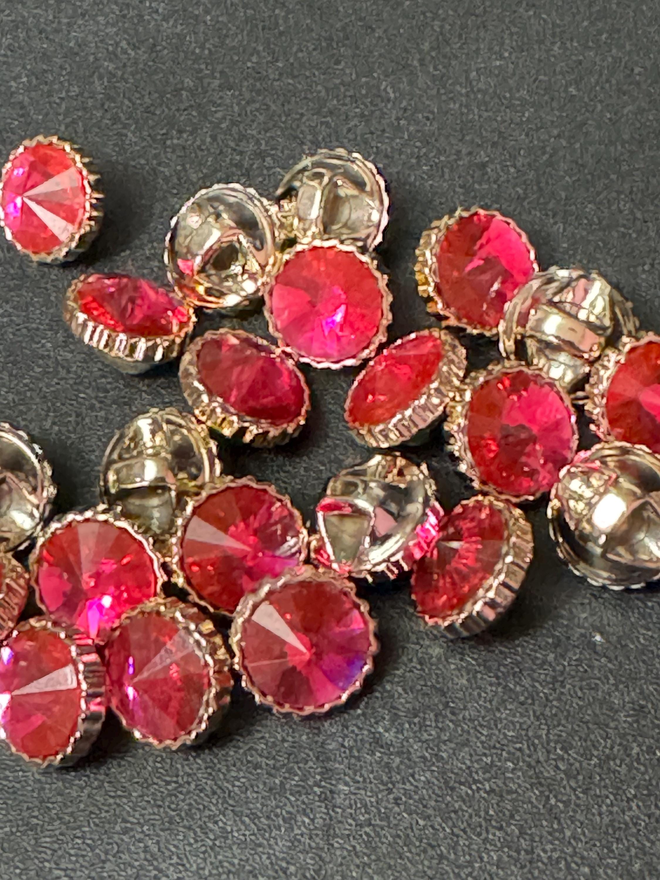 10 pack bright pink Rivoli diamond acrylic crystal plastic buttons, 12mm, gold tone