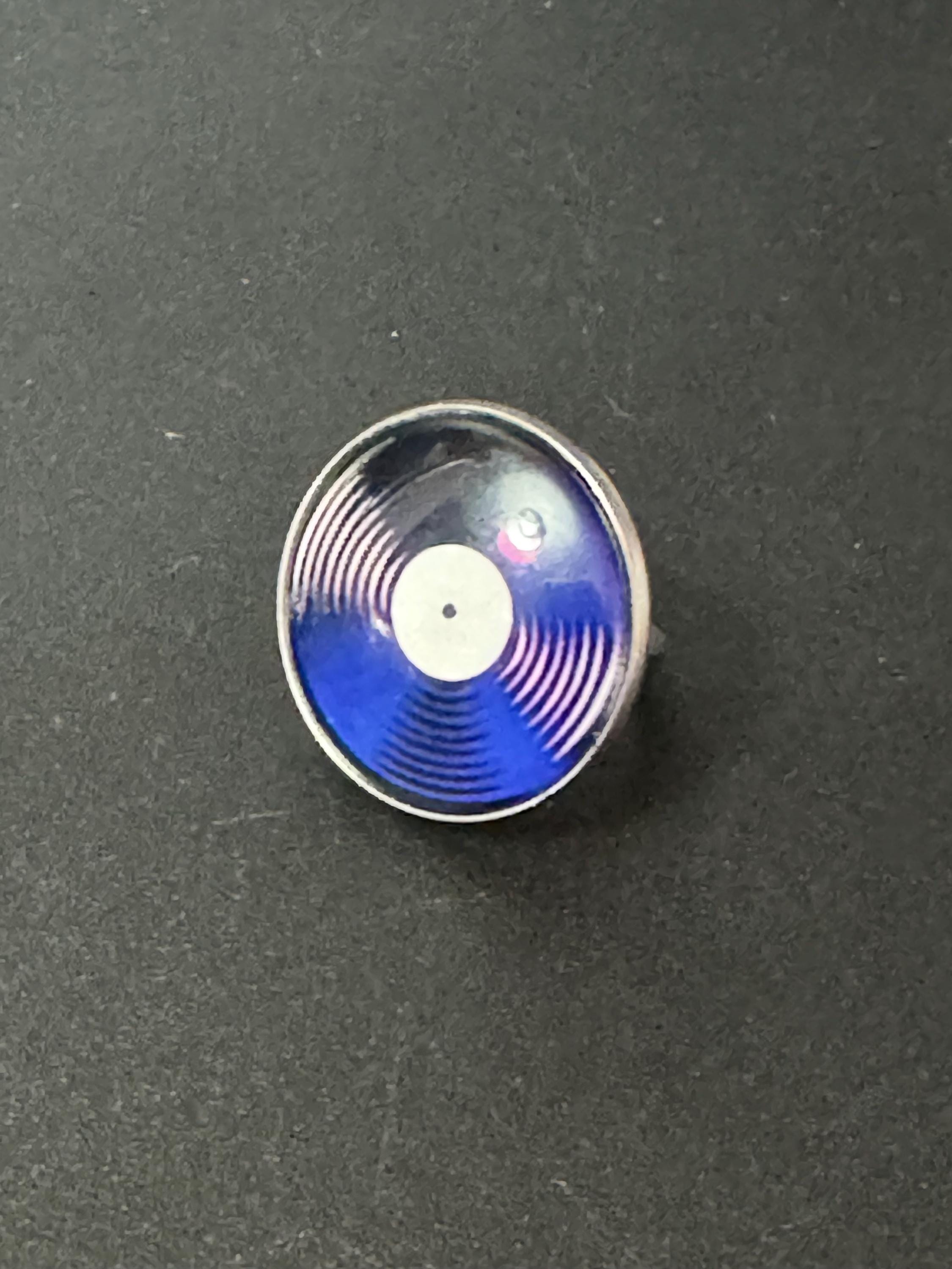 Oversized DJ black and white vinyl record Ring stainless steel glass cabochon size M N O P Q 45rpm LP