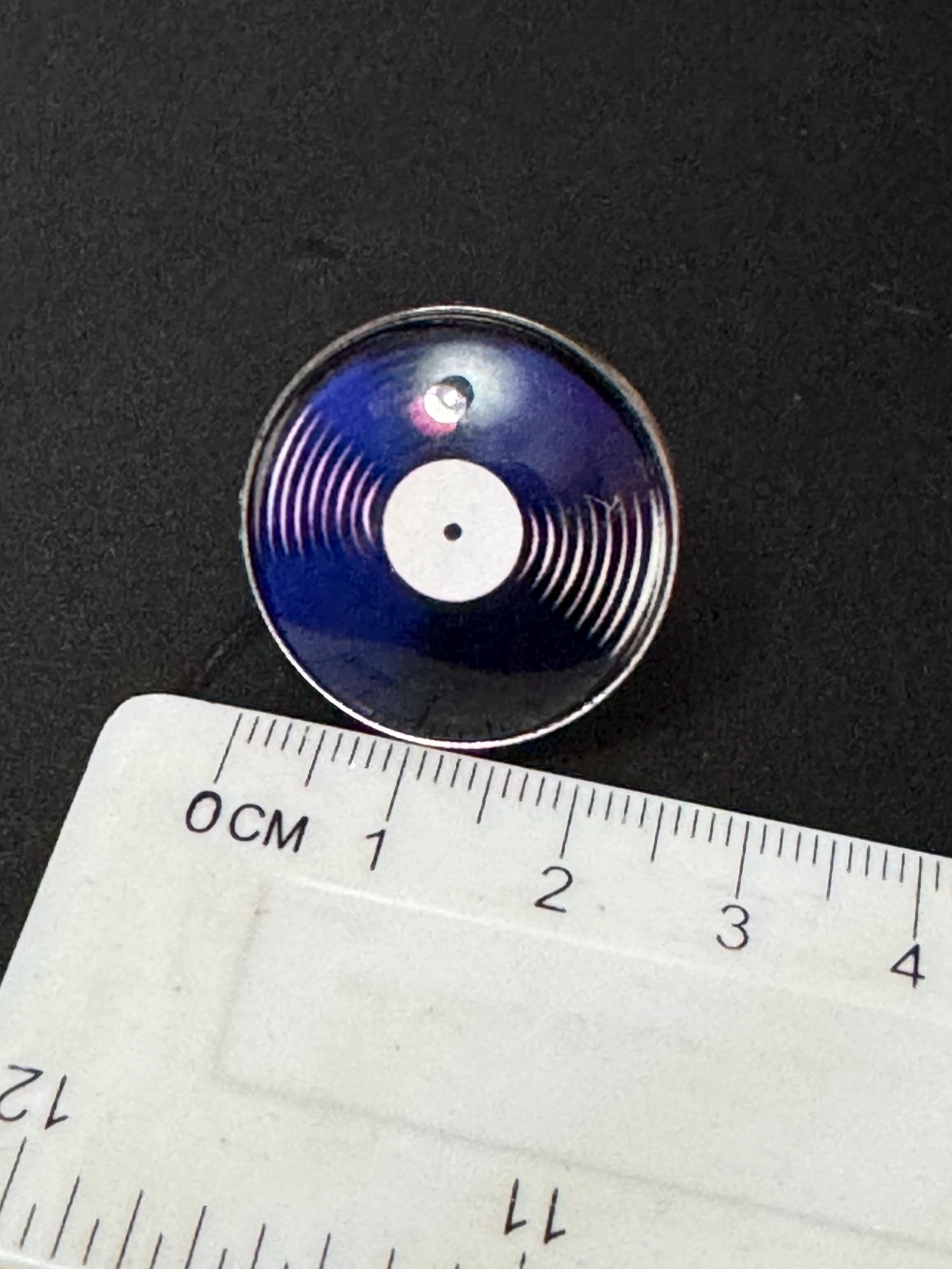 Oversized DJ black and white vinyl record Ring stainless steel glass cabochon size M N O P Q 45rpm LP