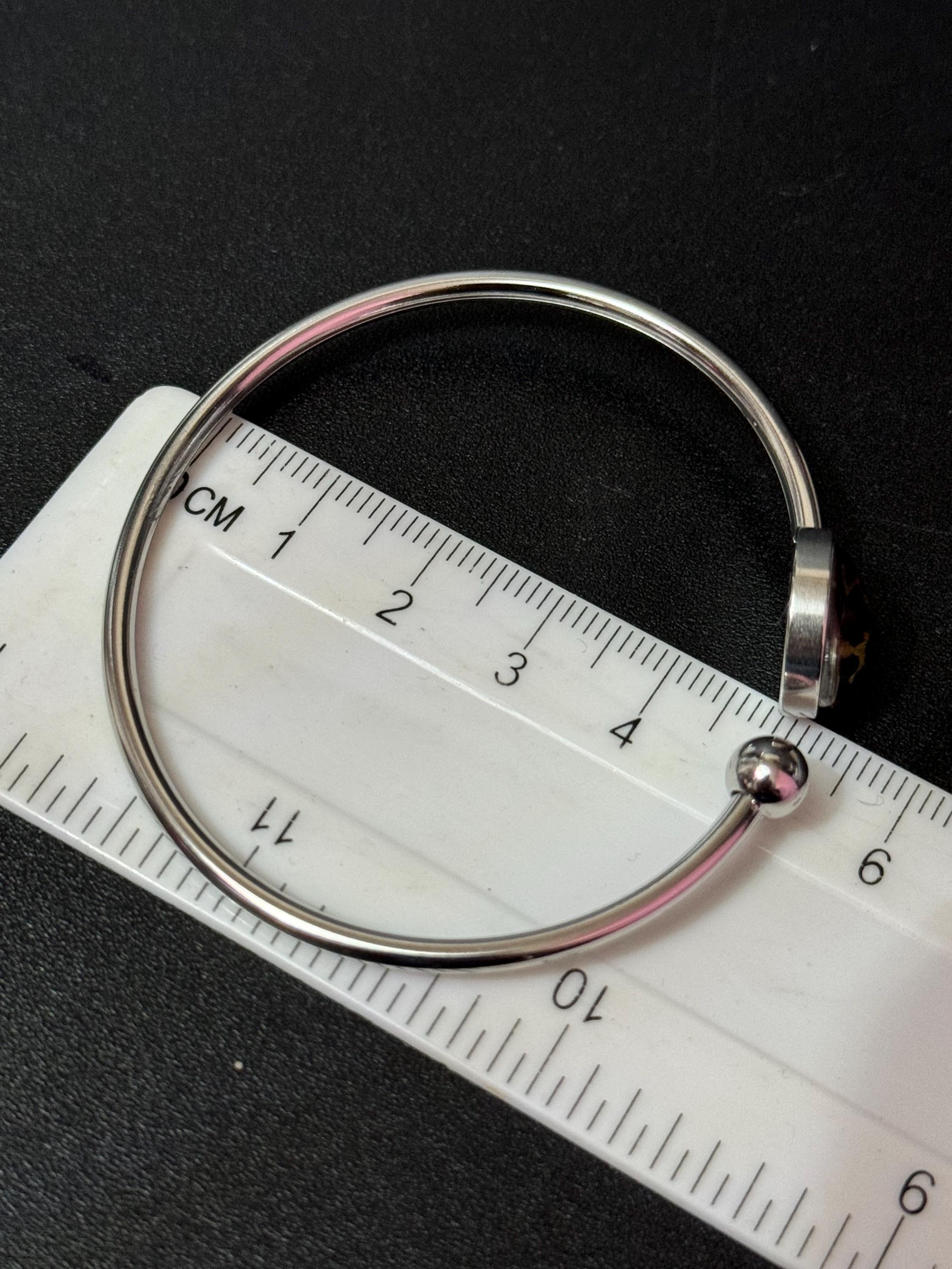 Leopard print stainless steel glass 12mm cabochon bangle bracelet