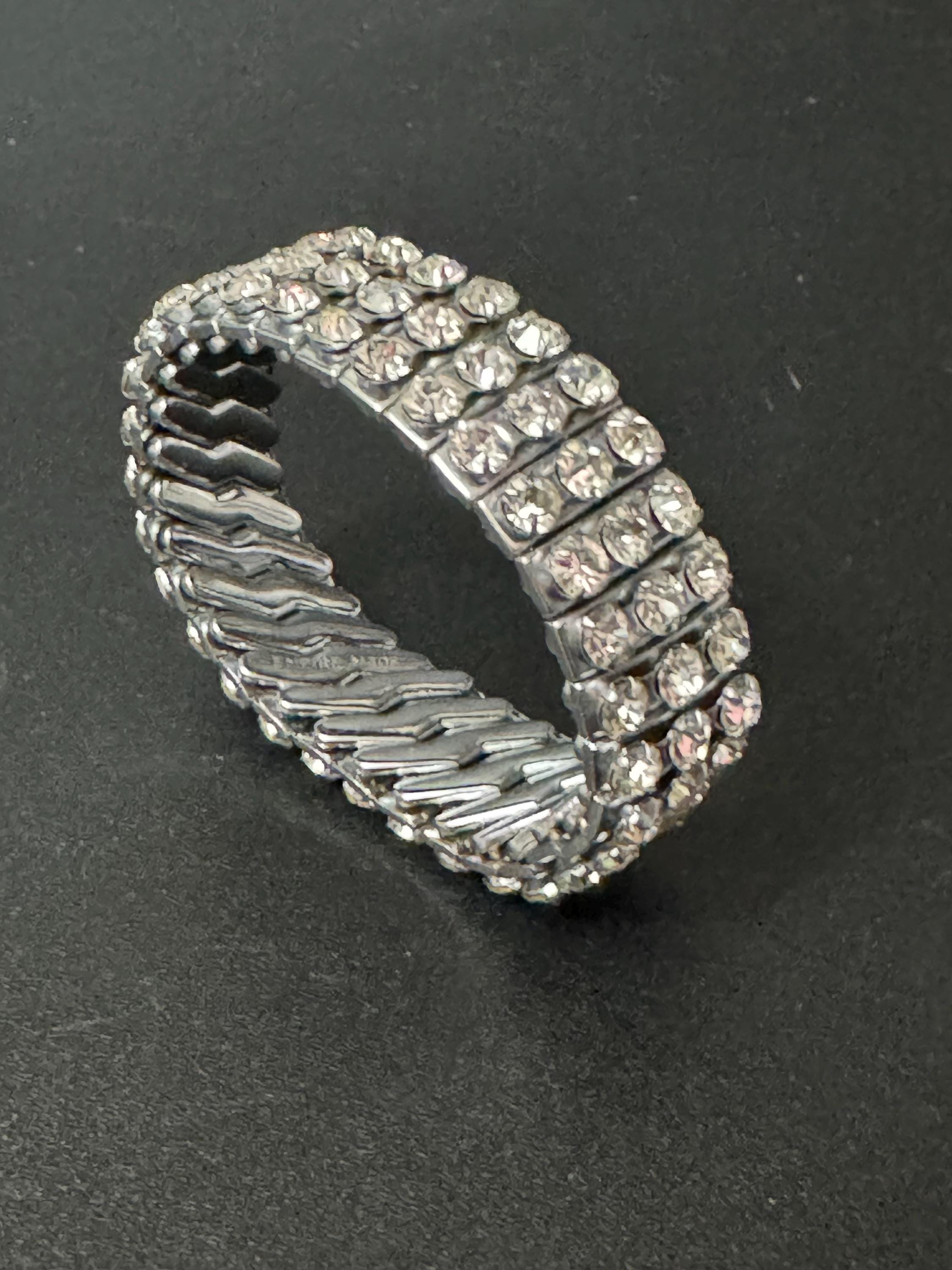 1950s Vintage chrome clear glass paste expandable bracelet