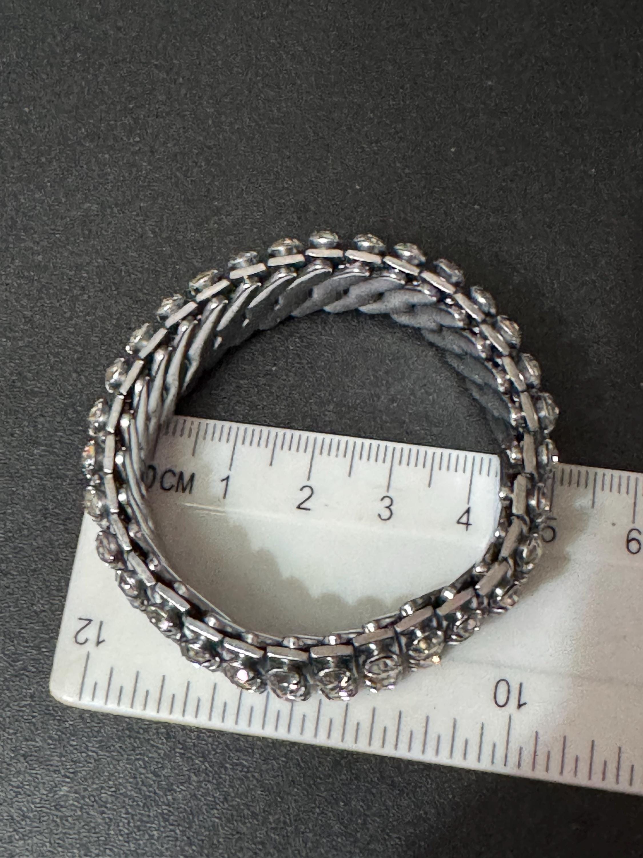 1950s Vintage chrome clear glass paste expandable bracelet