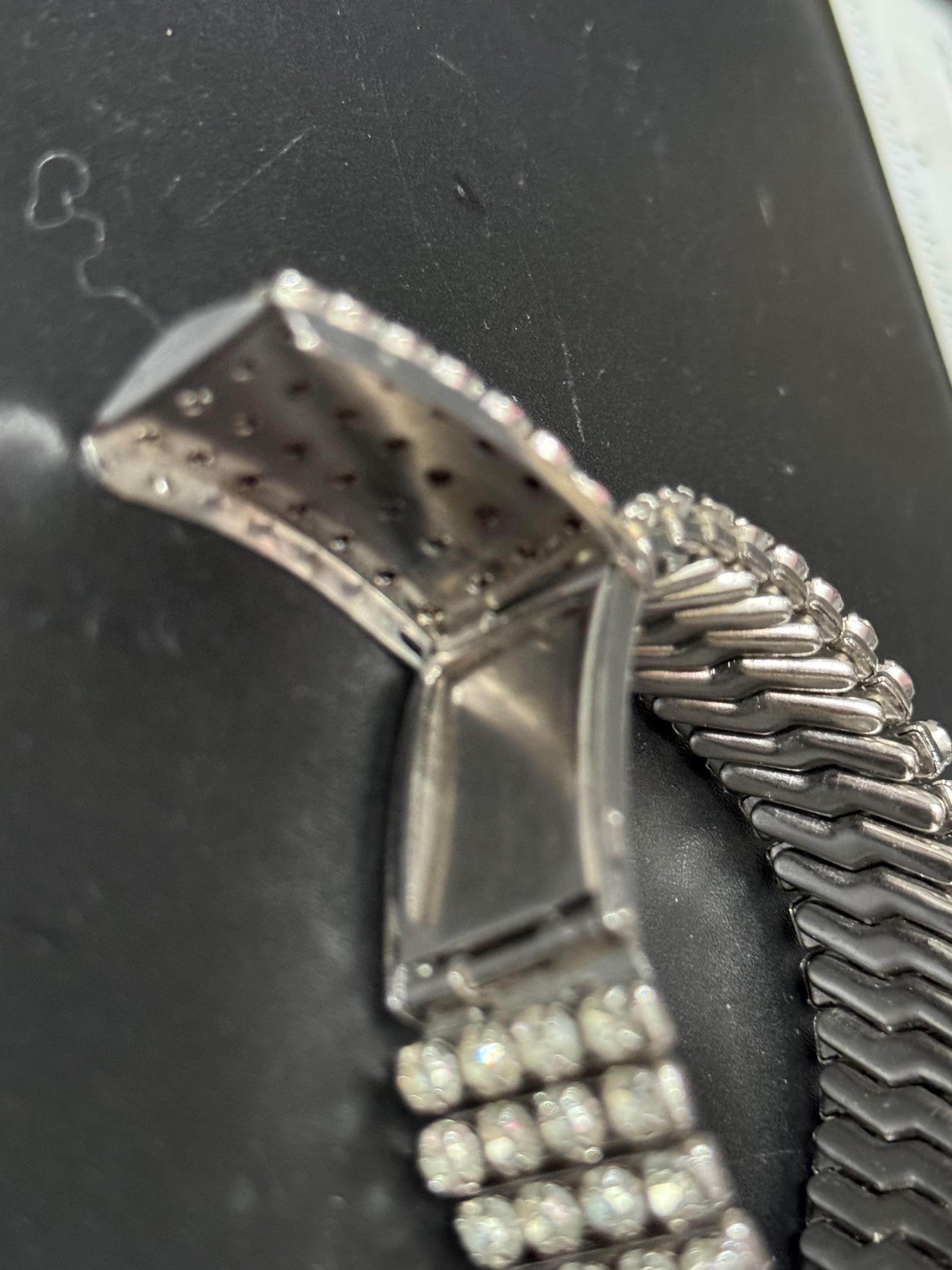 Secret photo locket 1950s Vintage chrome clear glass paste expandable bracelet
