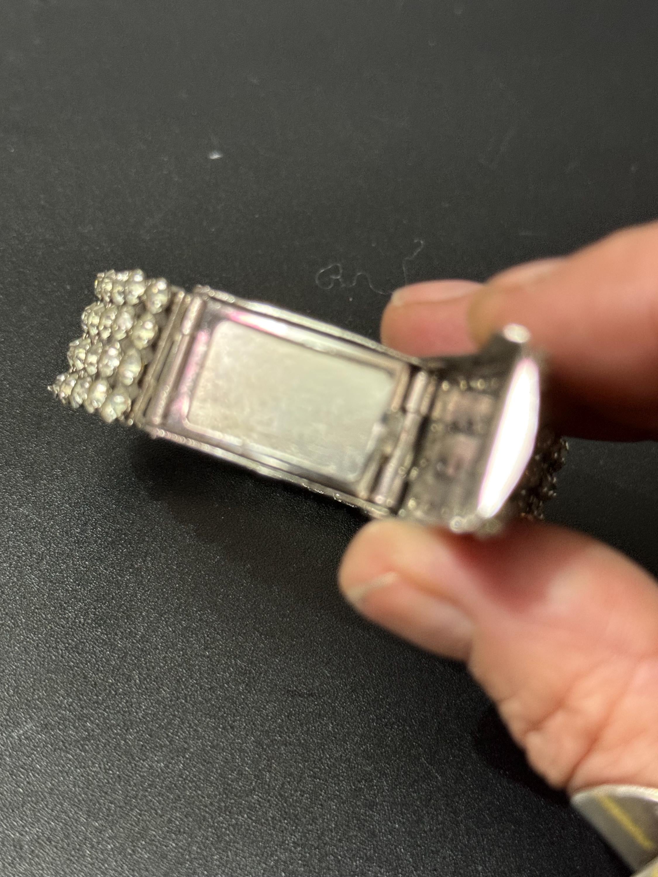 Secret photo locket 1950s Vintage chrome clear glass paste expandable bracelet