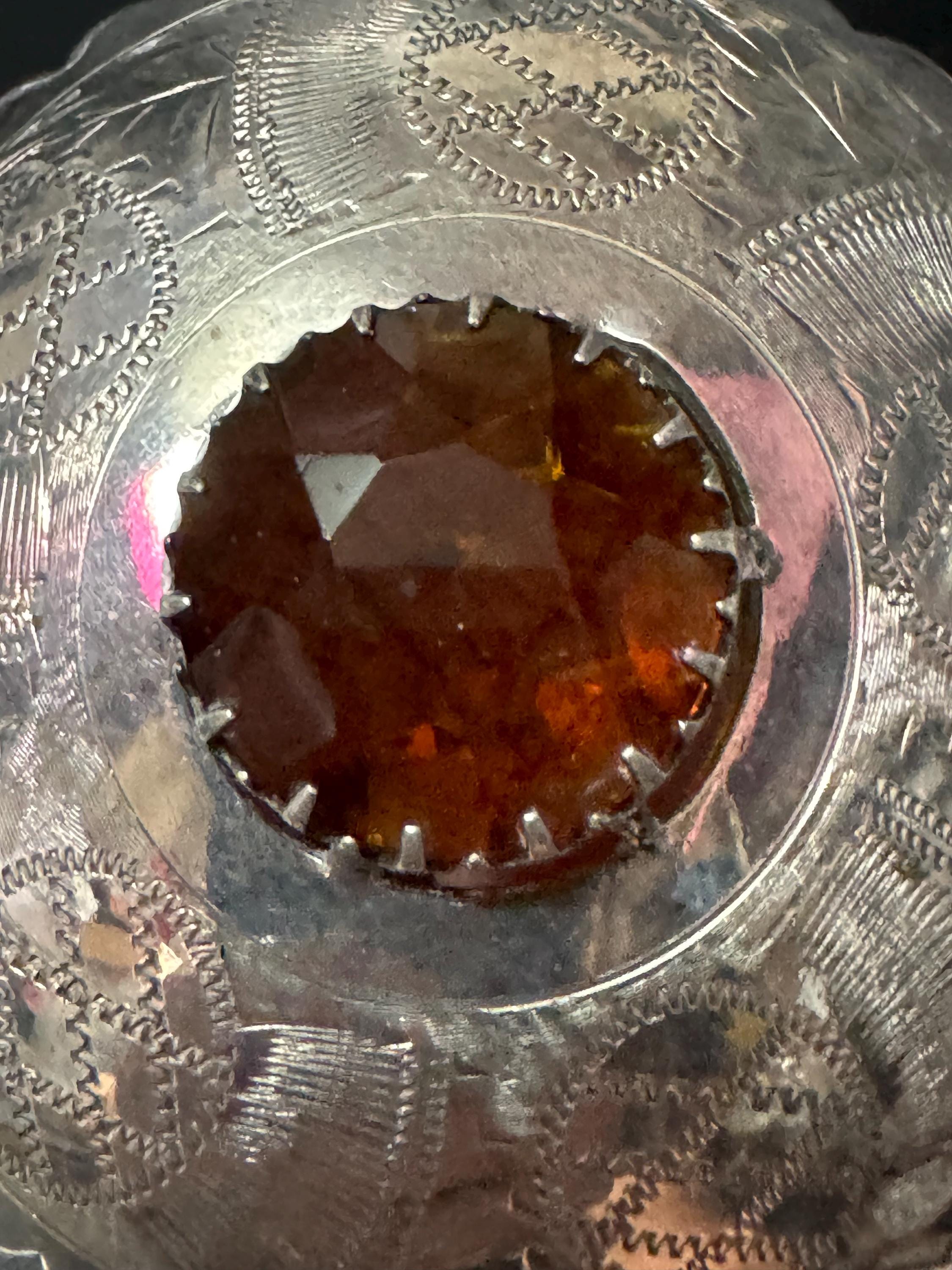 Huge celtic silver plated brown cognac glass brooch ideal for a cloak or winter coat