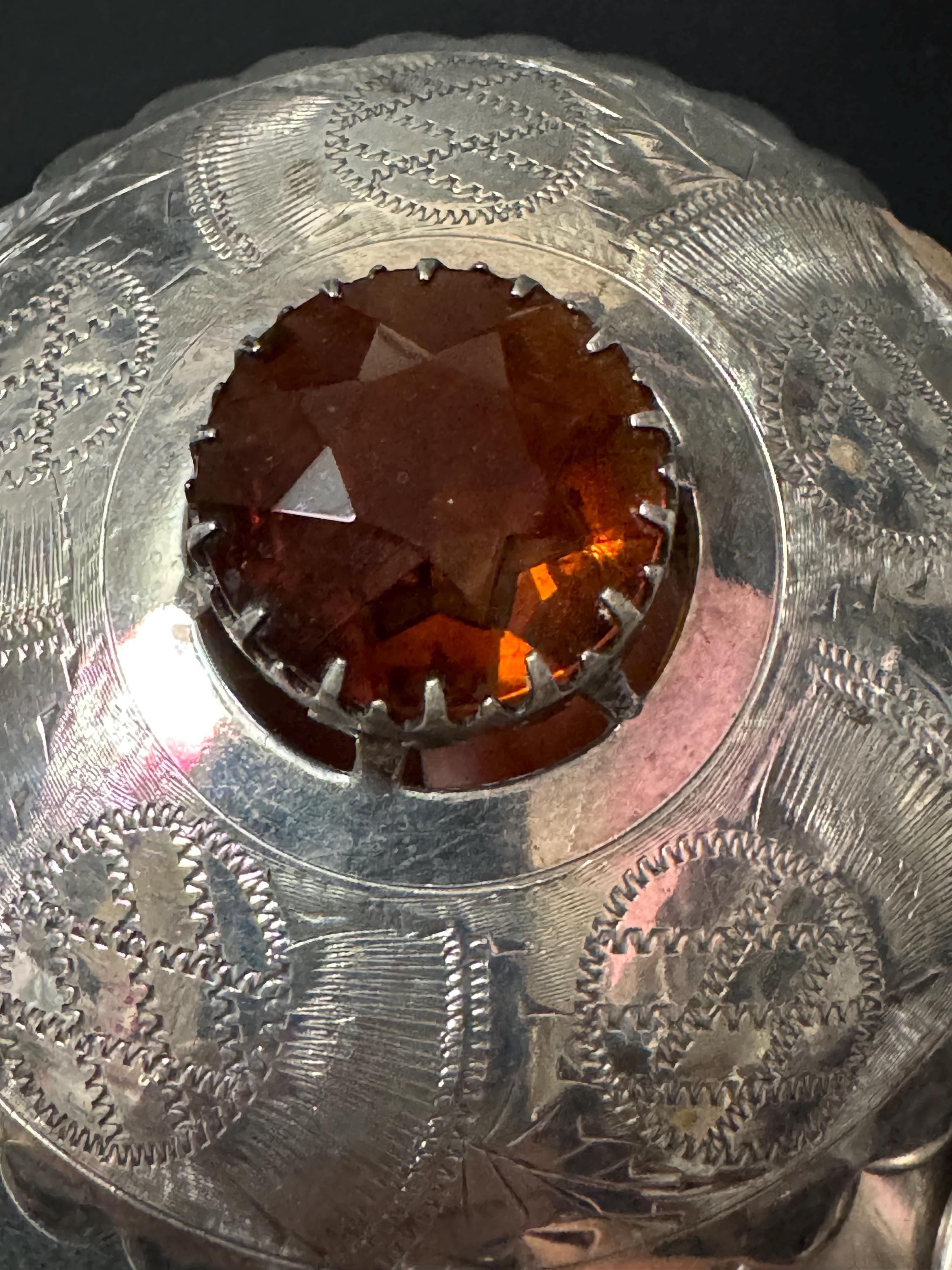 Huge celtic silver plated brown cognac glass brooch ideal for a cloak or winter coat