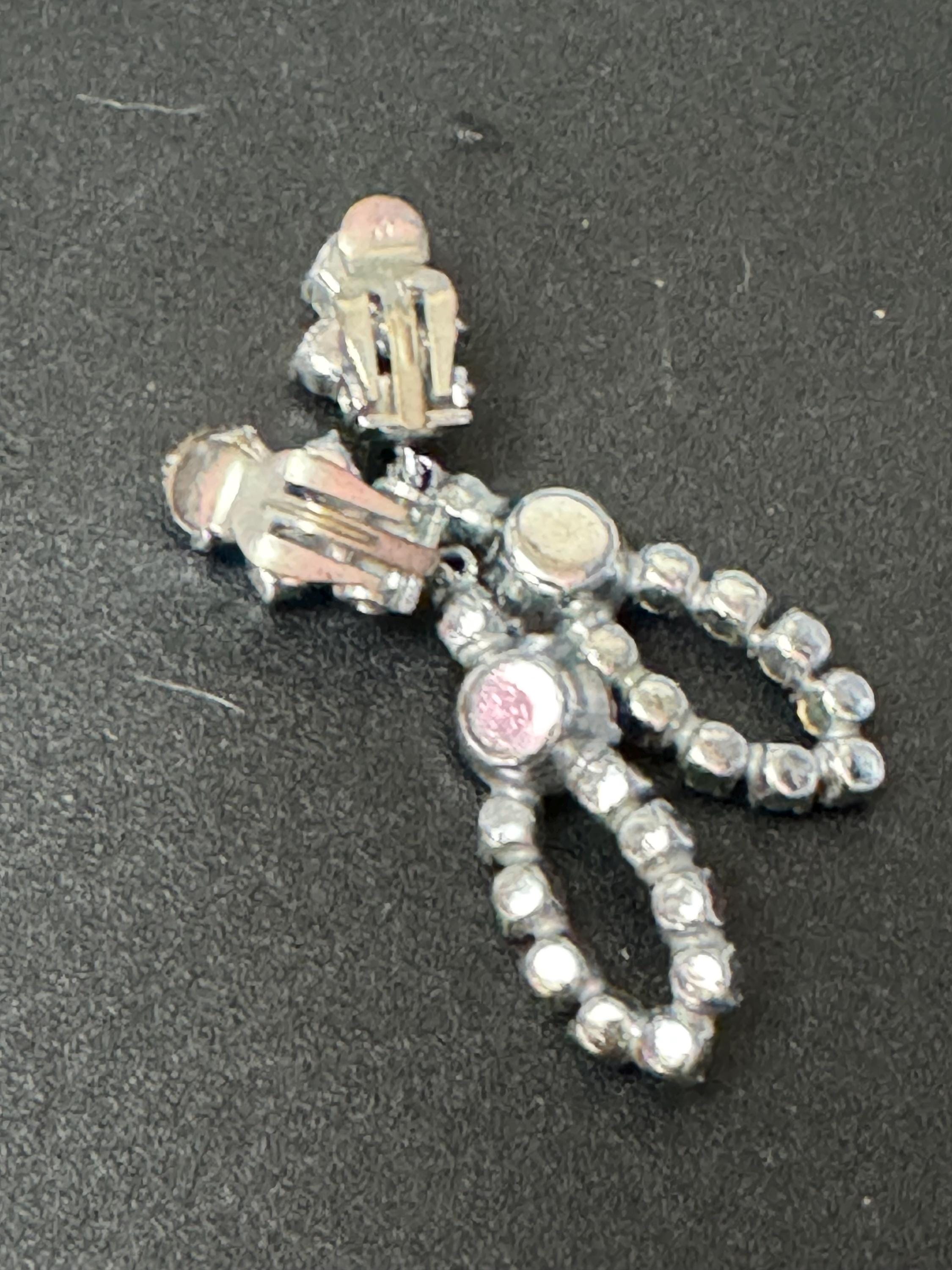 Vintage clear Diamanté Paste long Clip On Drop Earrings