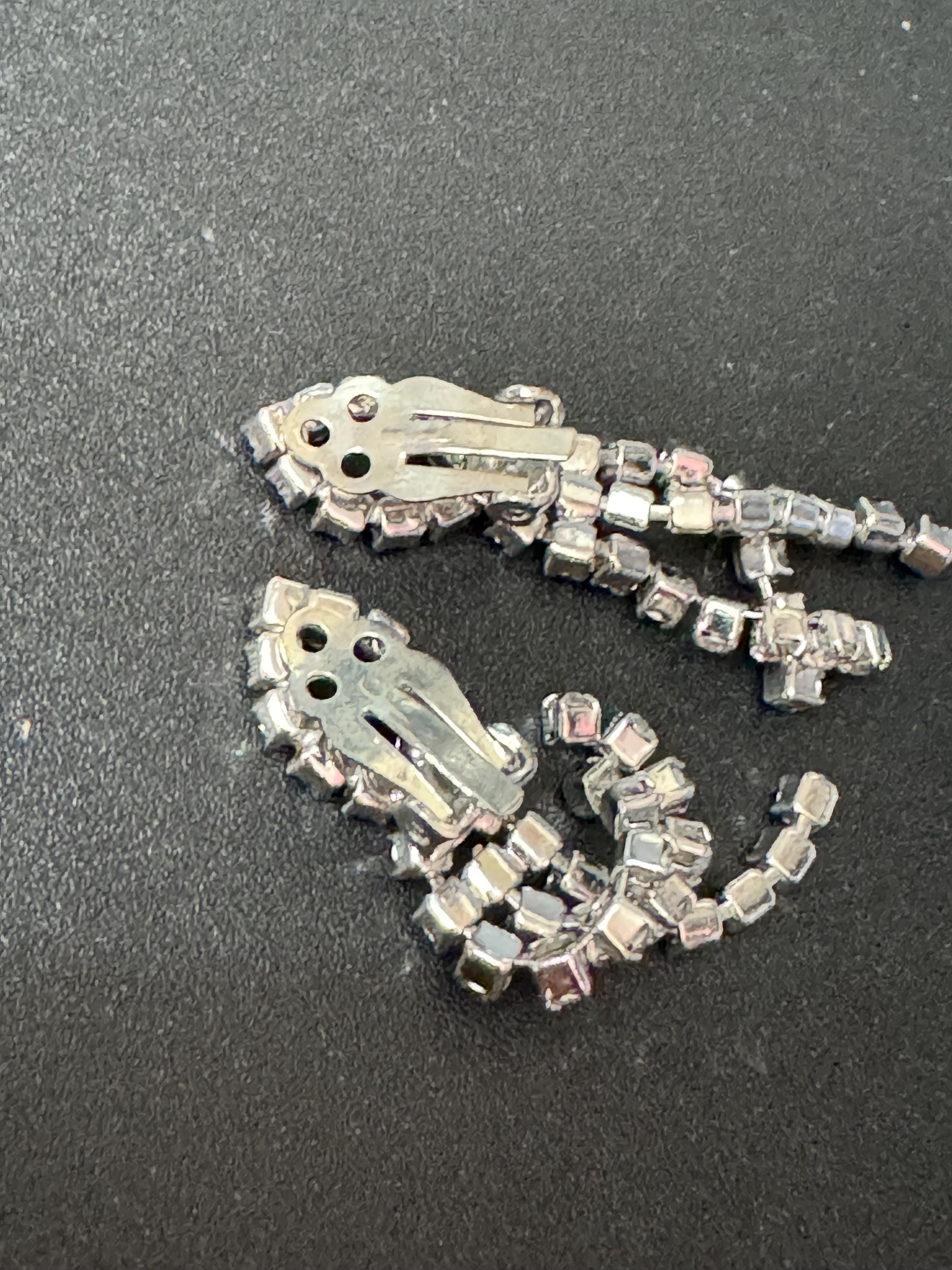 Vintage clear Diamanté Paste long Clip On Drop Earrings