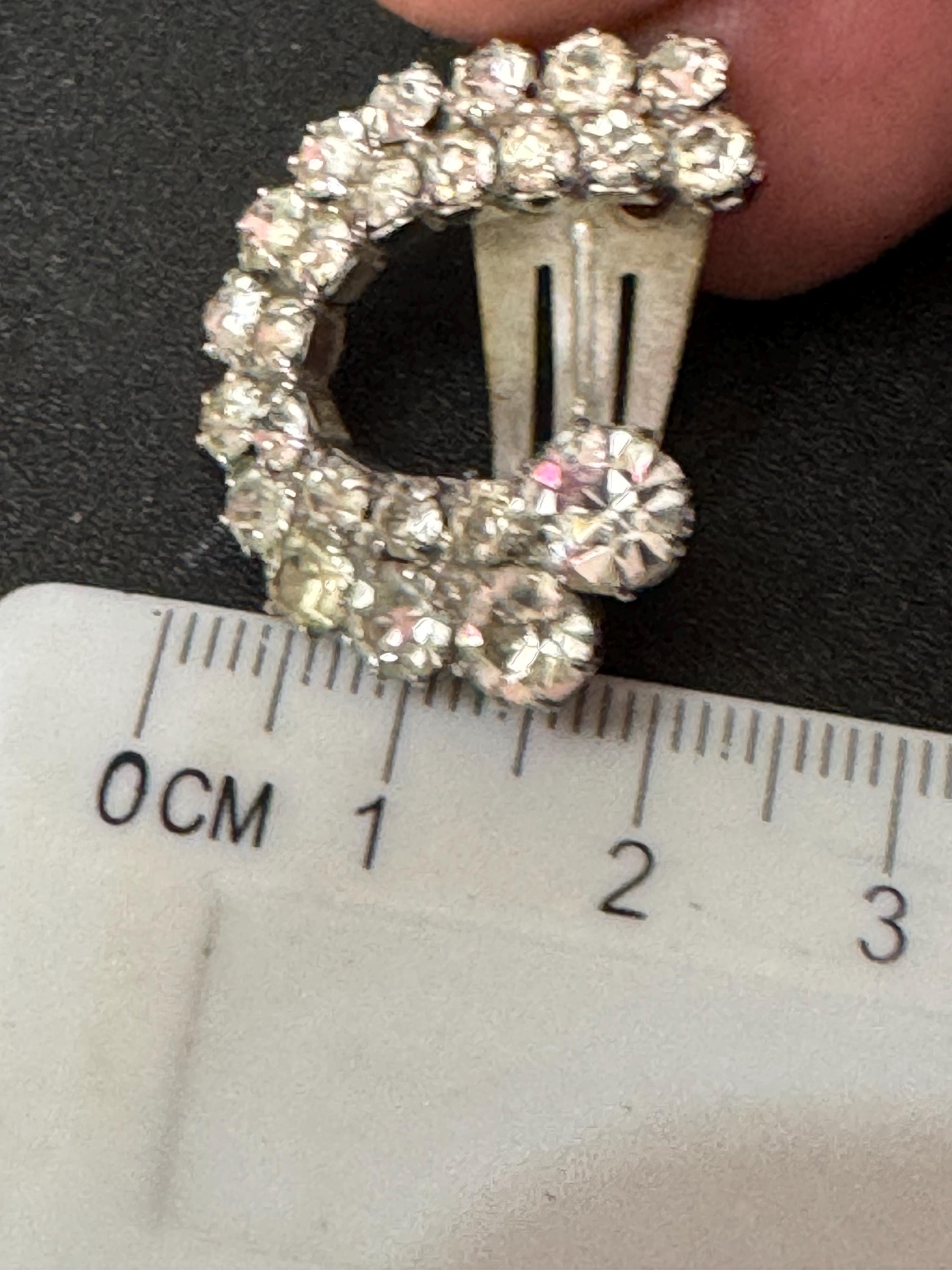 Vintage clear Diamanté clip on Earrings, Silver Tone
