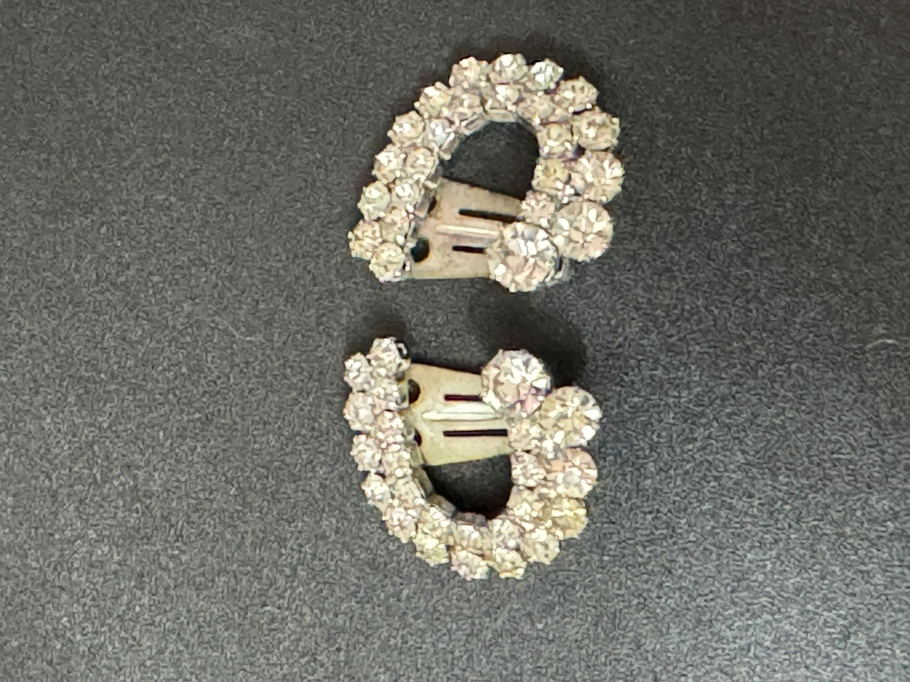 Vintage clear Diamanté clip on Earrings, Silver Tone