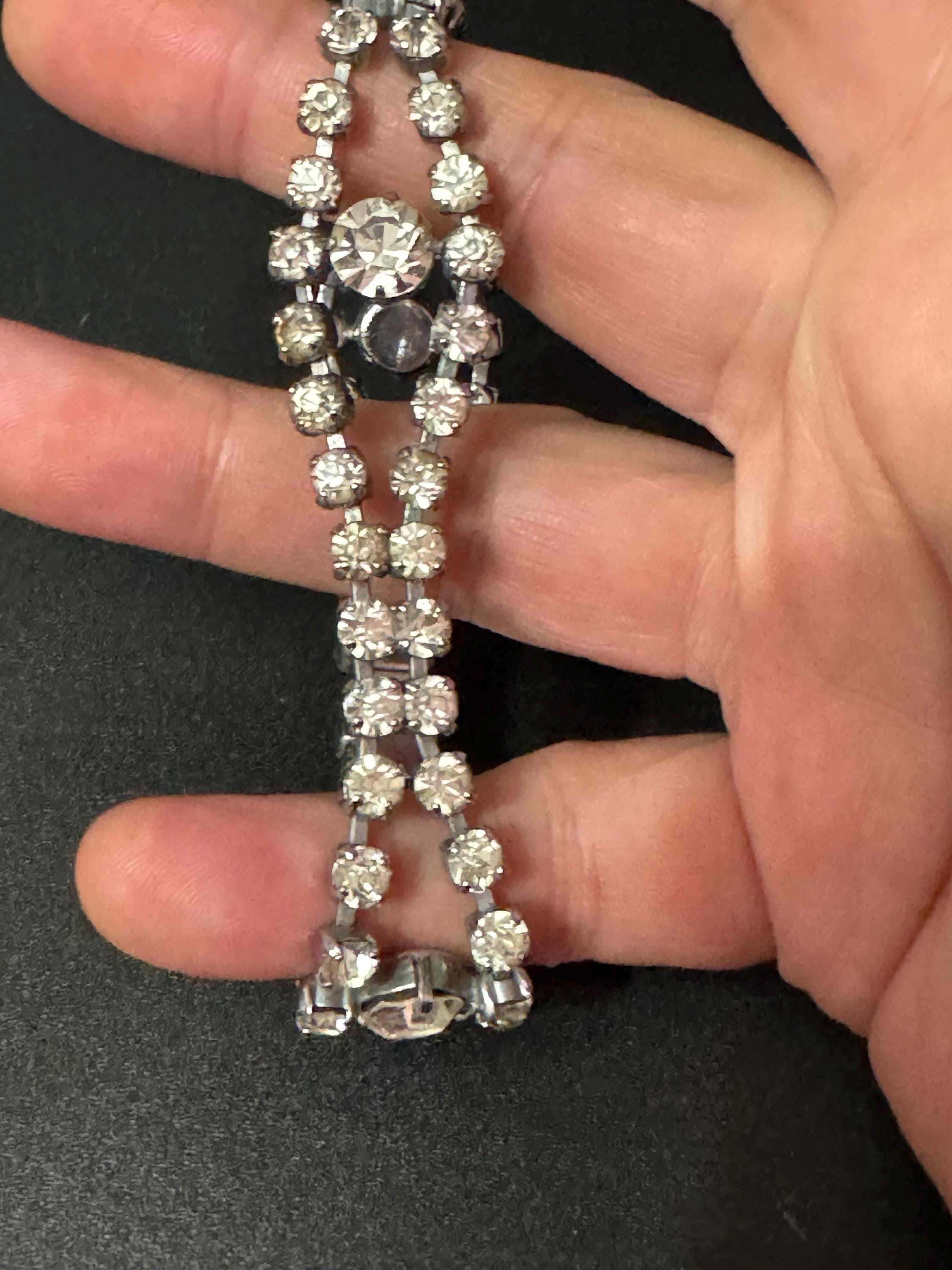 Diamanté rhinestone set cocktail Bracelet, silver tone