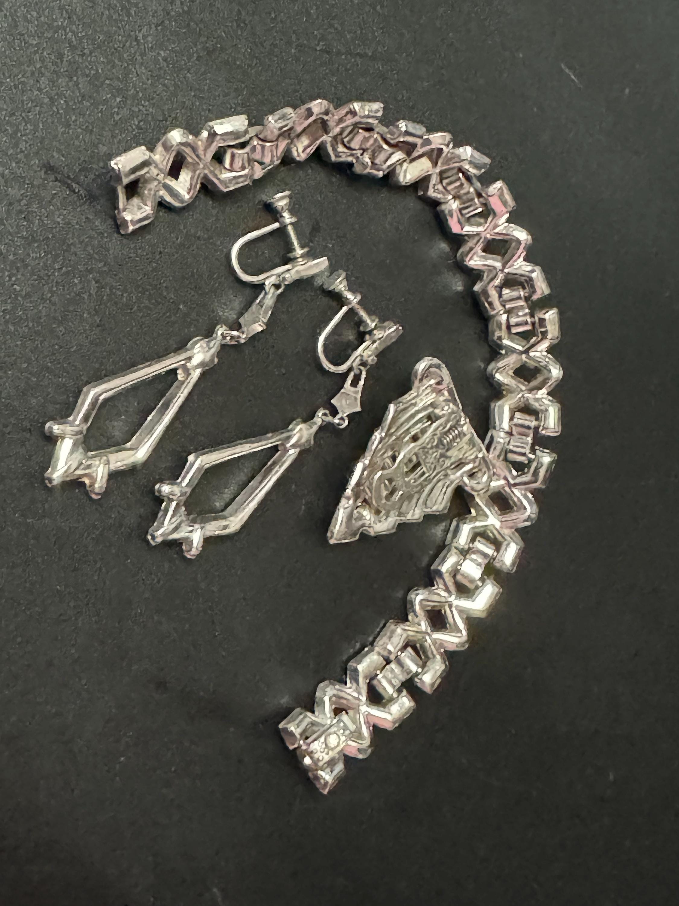 Vintage Rhinestone Jewelry Set: Patriotic Red White Blue Diamanté