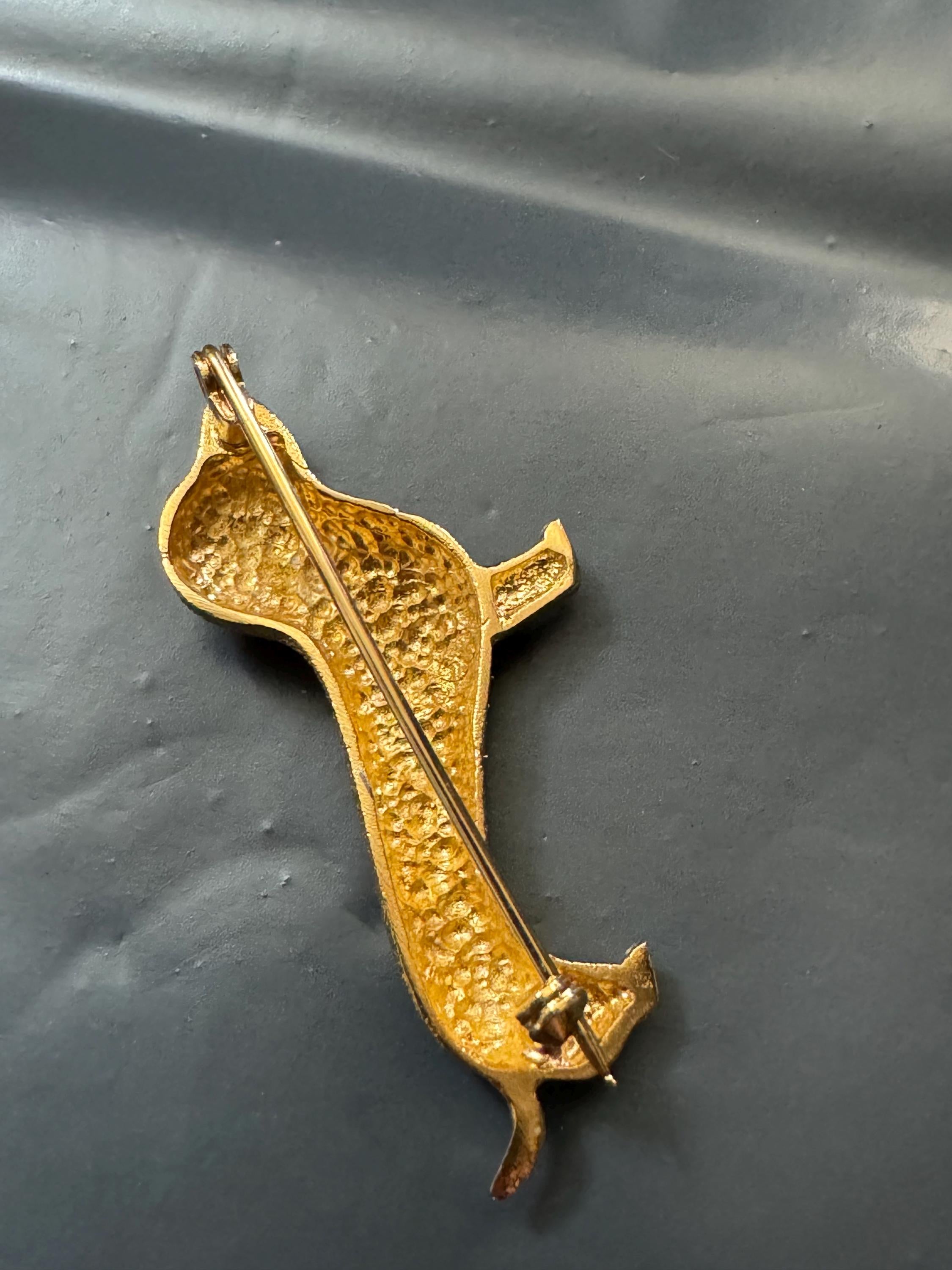 AF Dachshund sausage dog brooch Modern Gold and silver Tone