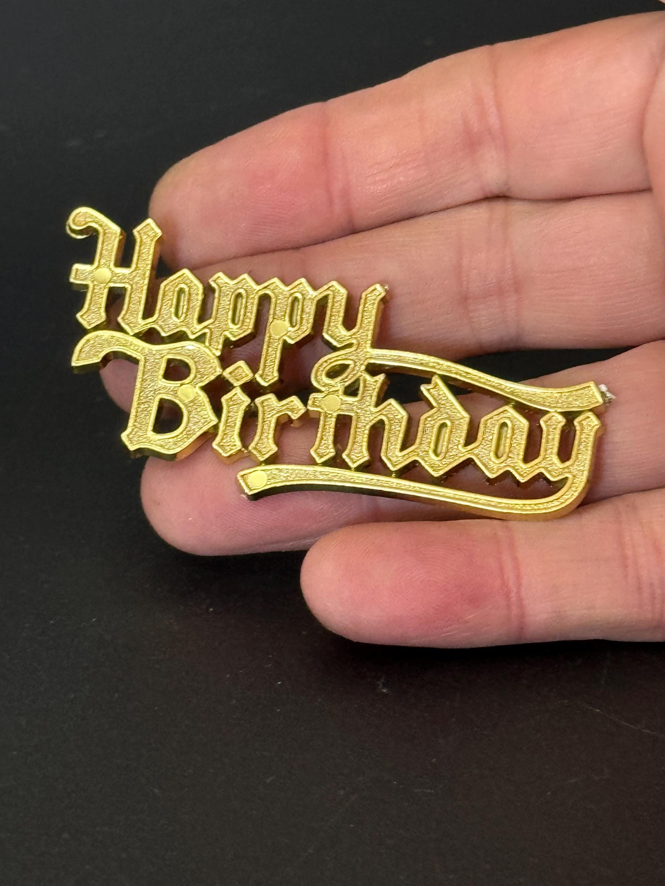 Vintage Happy Birthday Cake Decoration gold Topper flat back