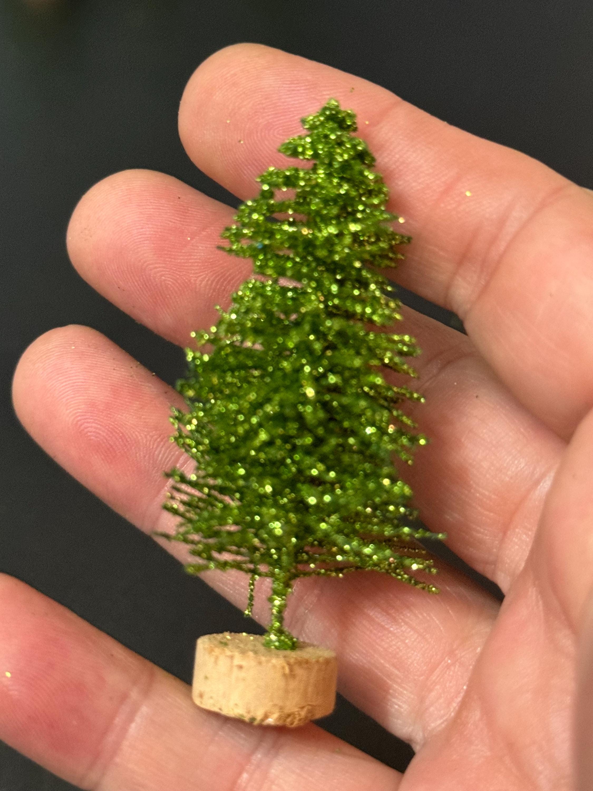 5pc green gold miniature Christmas tree cake topper, craft and scenery 7cm