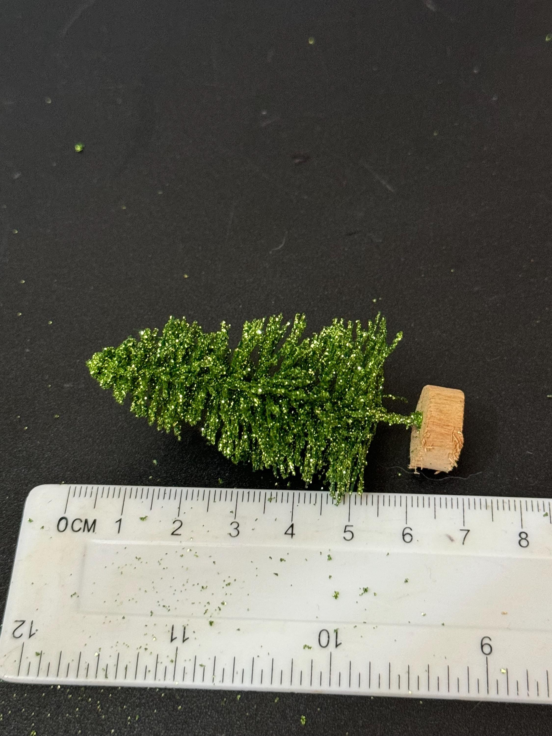 5pc green gold miniature Christmas tree cake topper, craft and scenery 7cm