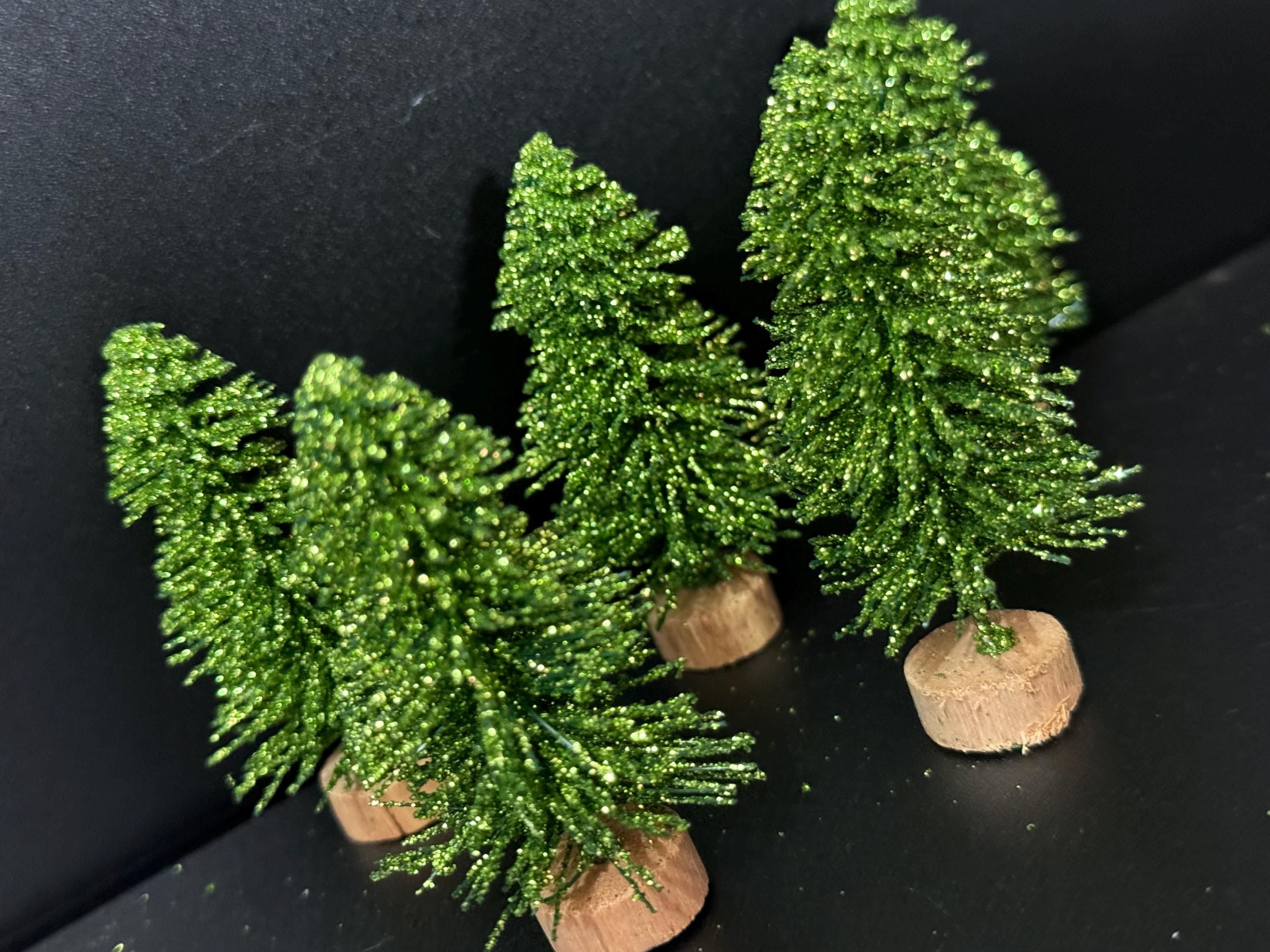 5pc green gold miniature Christmas tree cake topper, craft and scenery 7cm