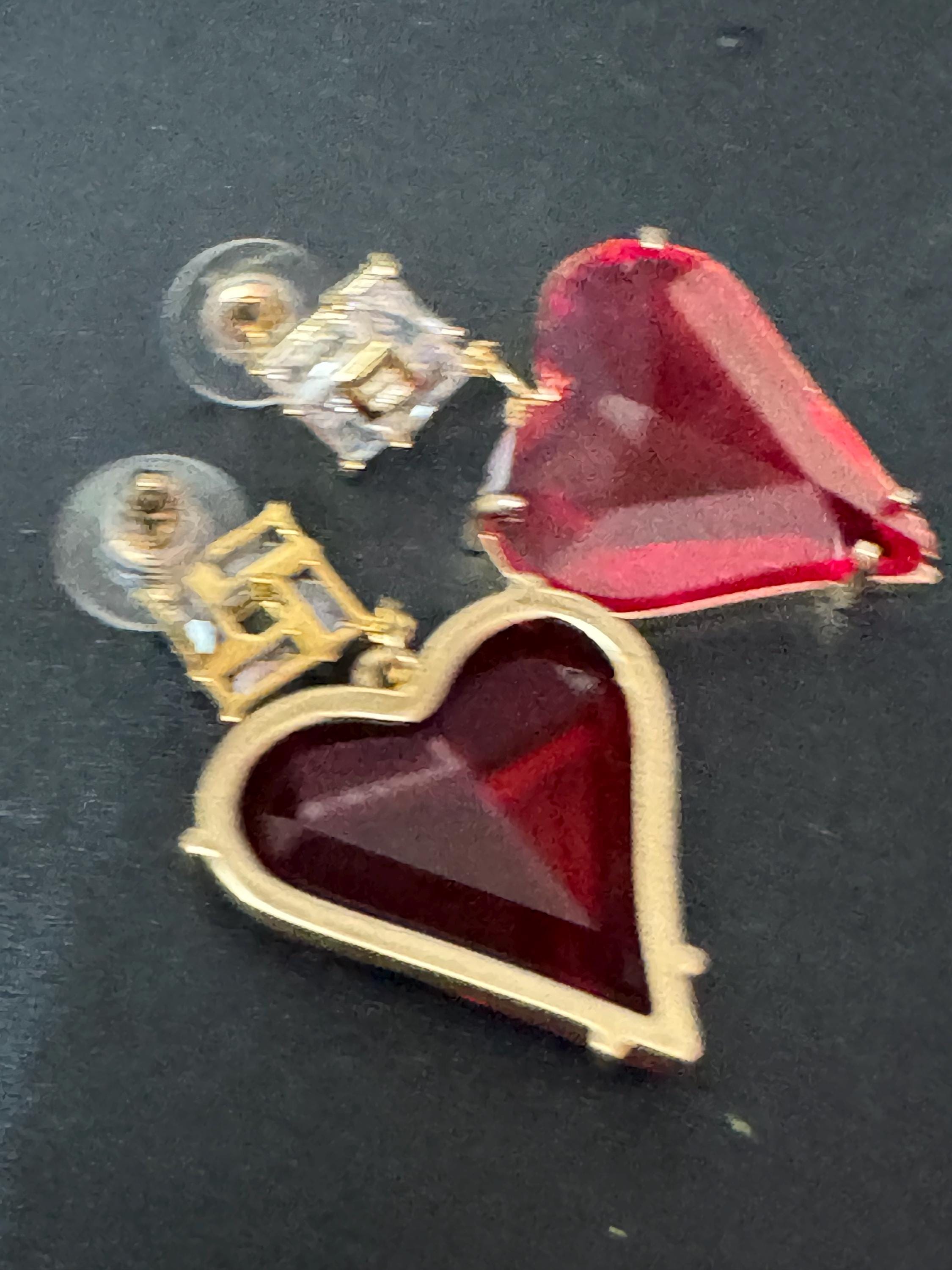 18k gold plated bright red glass love heart crystal drop charm earrings