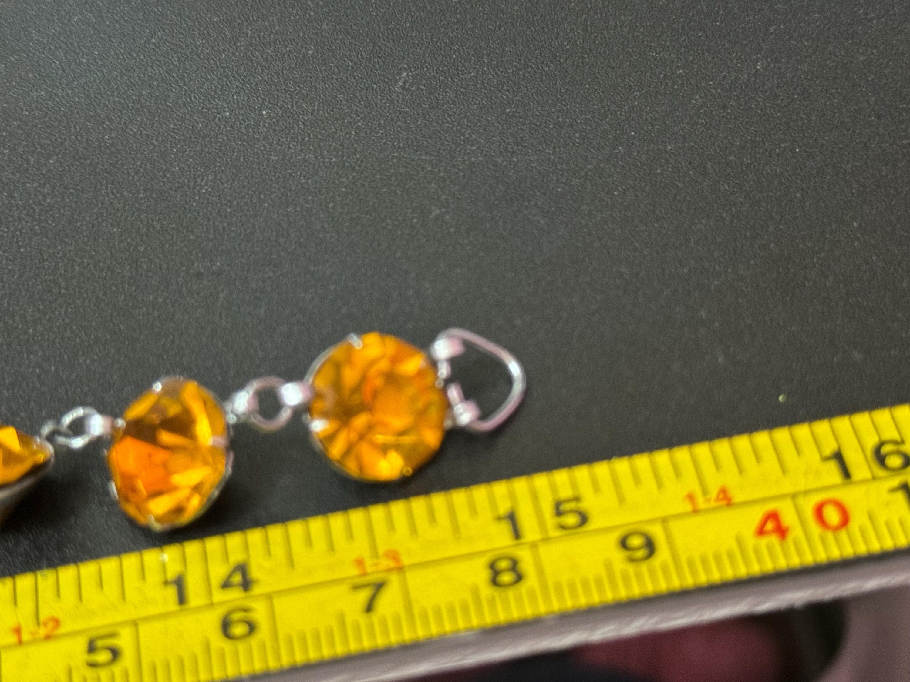 Petite fit neck 35.5cm Vintage citrine orange Glass silver tone open back crystal Necklace and matching bracelet set