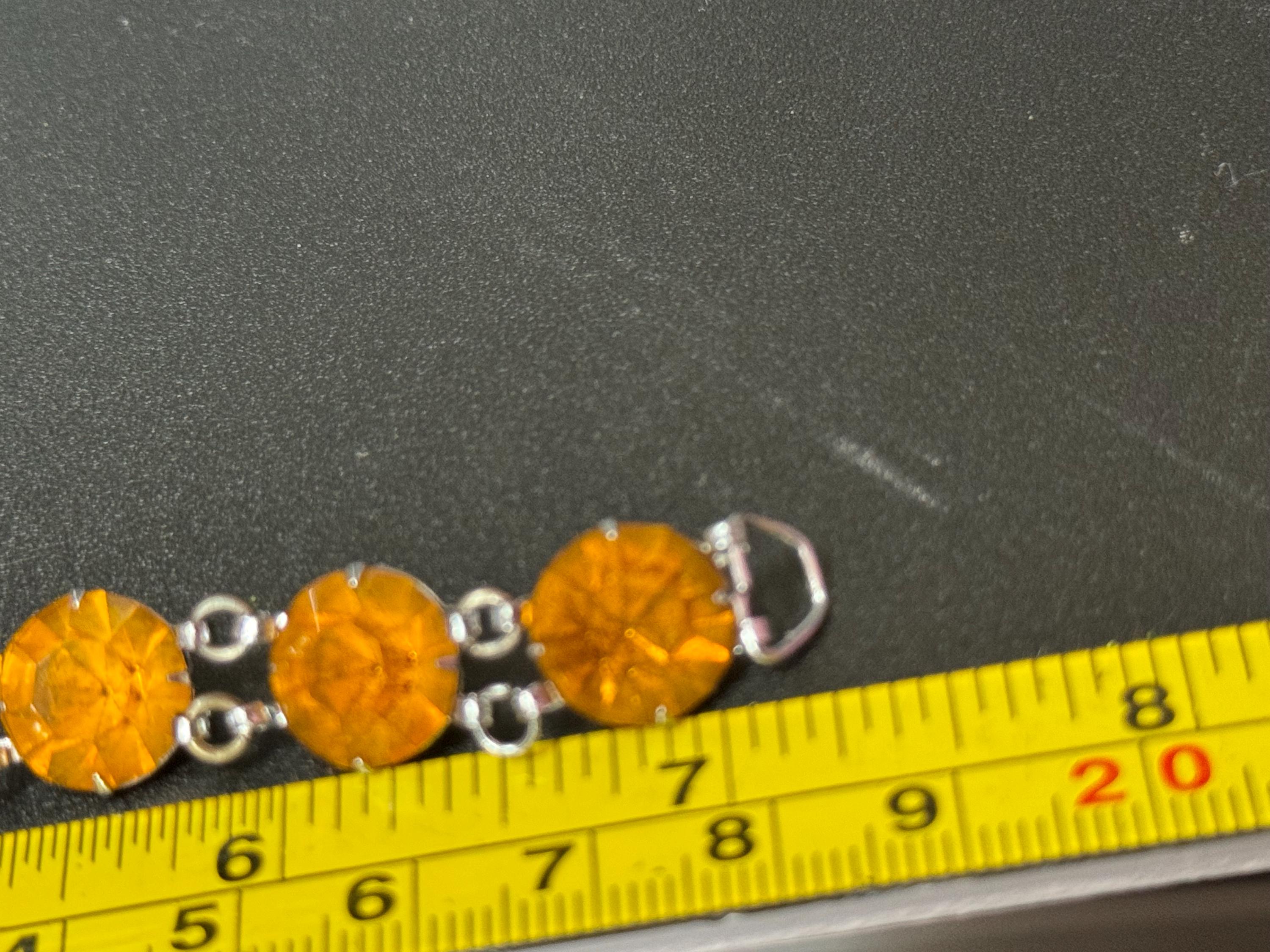 Petite fit neck 35.5cm Vintage citrine orange Glass silver tone open back crystal Necklace and matching bracelet set
